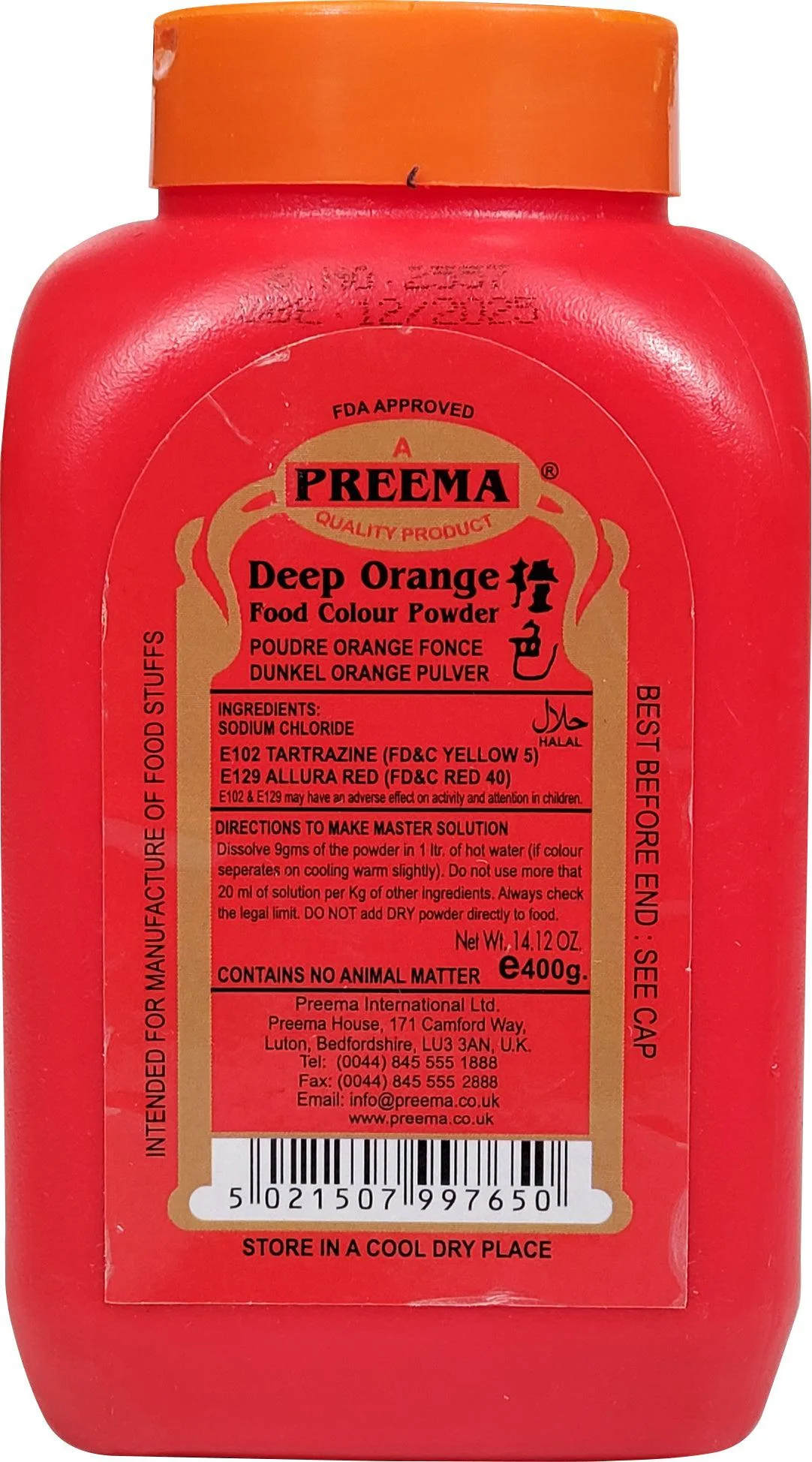 Prime - Food Colour - Deep Orange — Each (400 G)