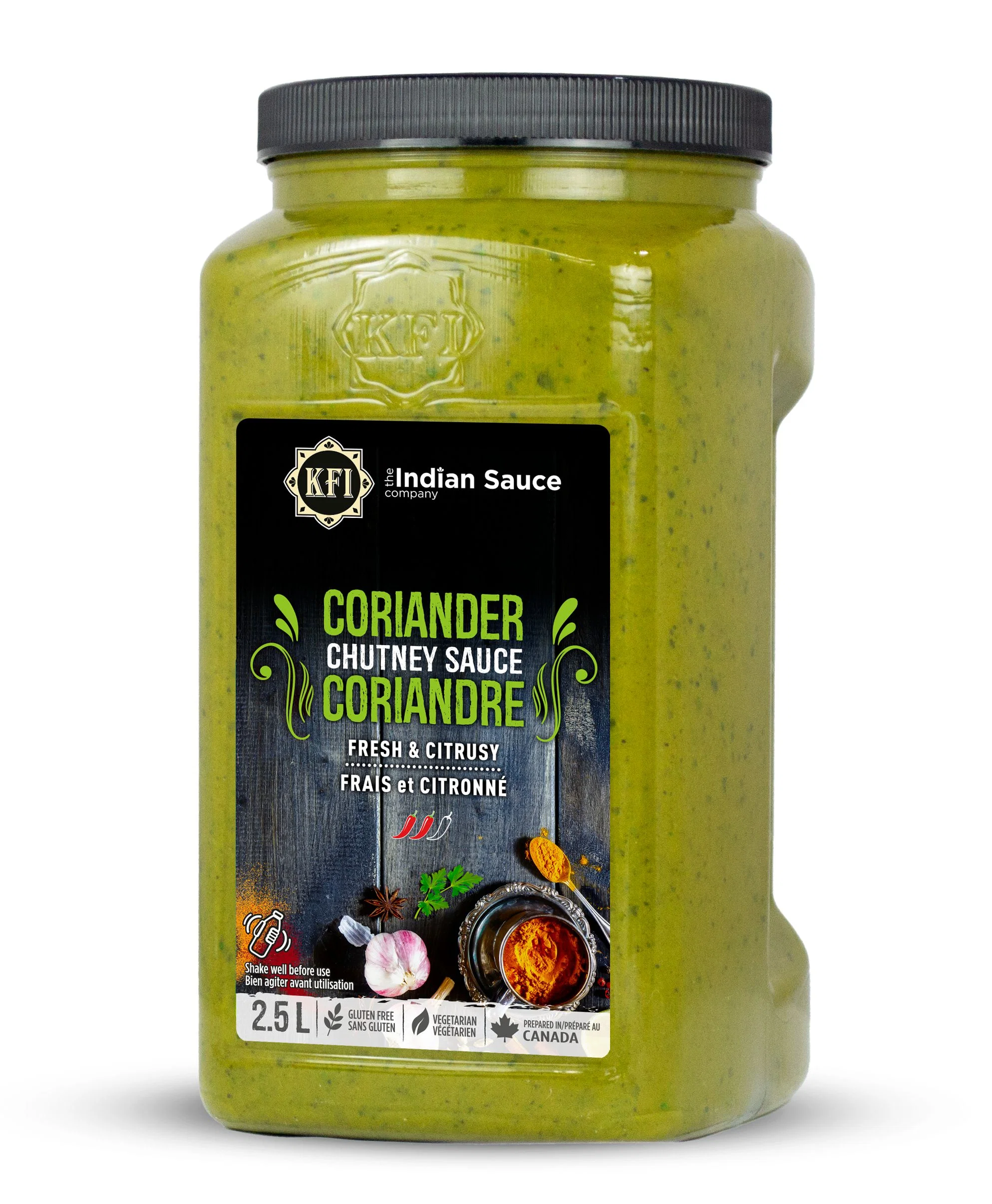 KFI - Coriander Chutney Sauce - Fresh & Citrusy — Case (2 x 2.5 L)