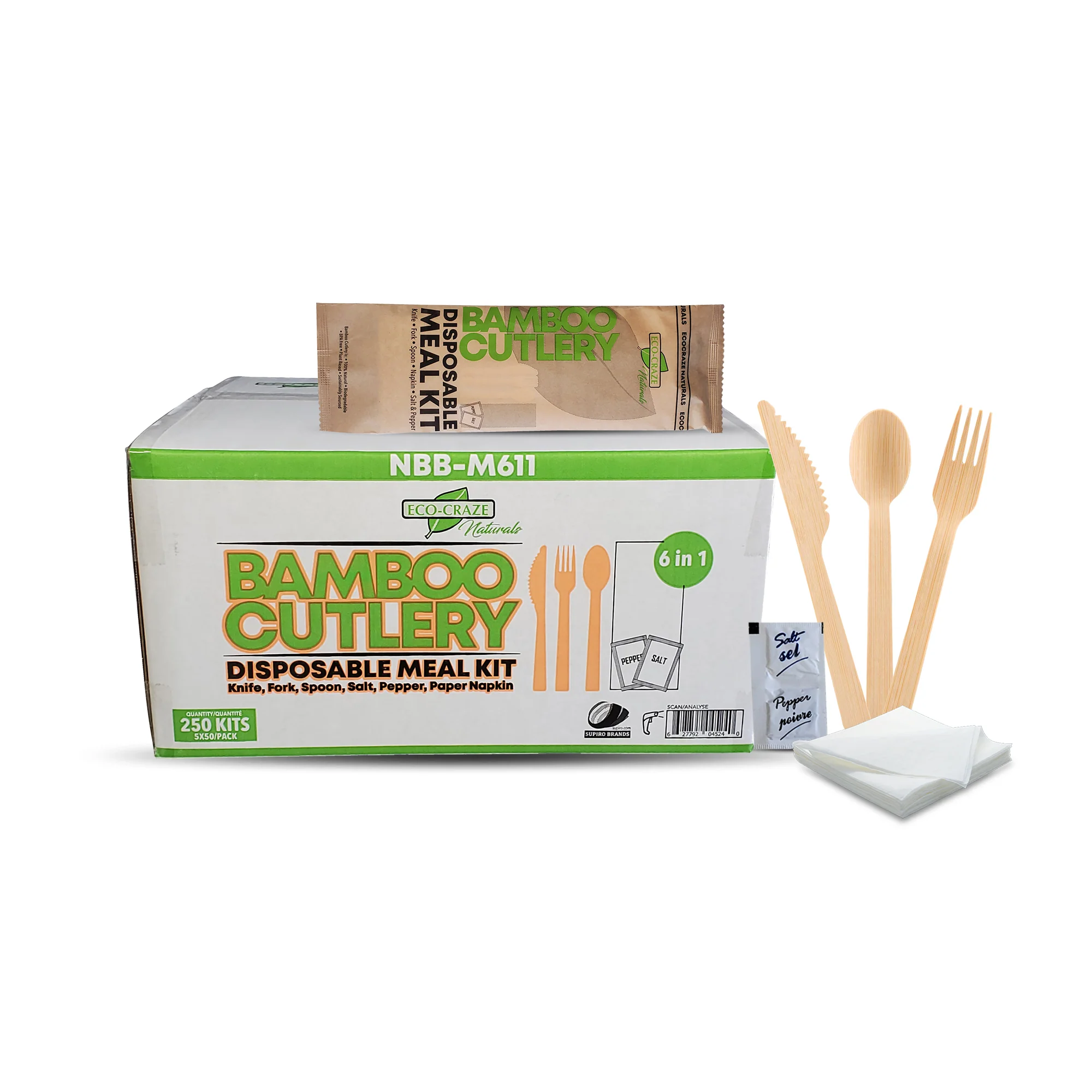 Eco-Craze - Disposable Bamboo 6pcs Cutlery Kit - K/F/S/N/SP NBB-M611 — Case (5 x 50 CT)