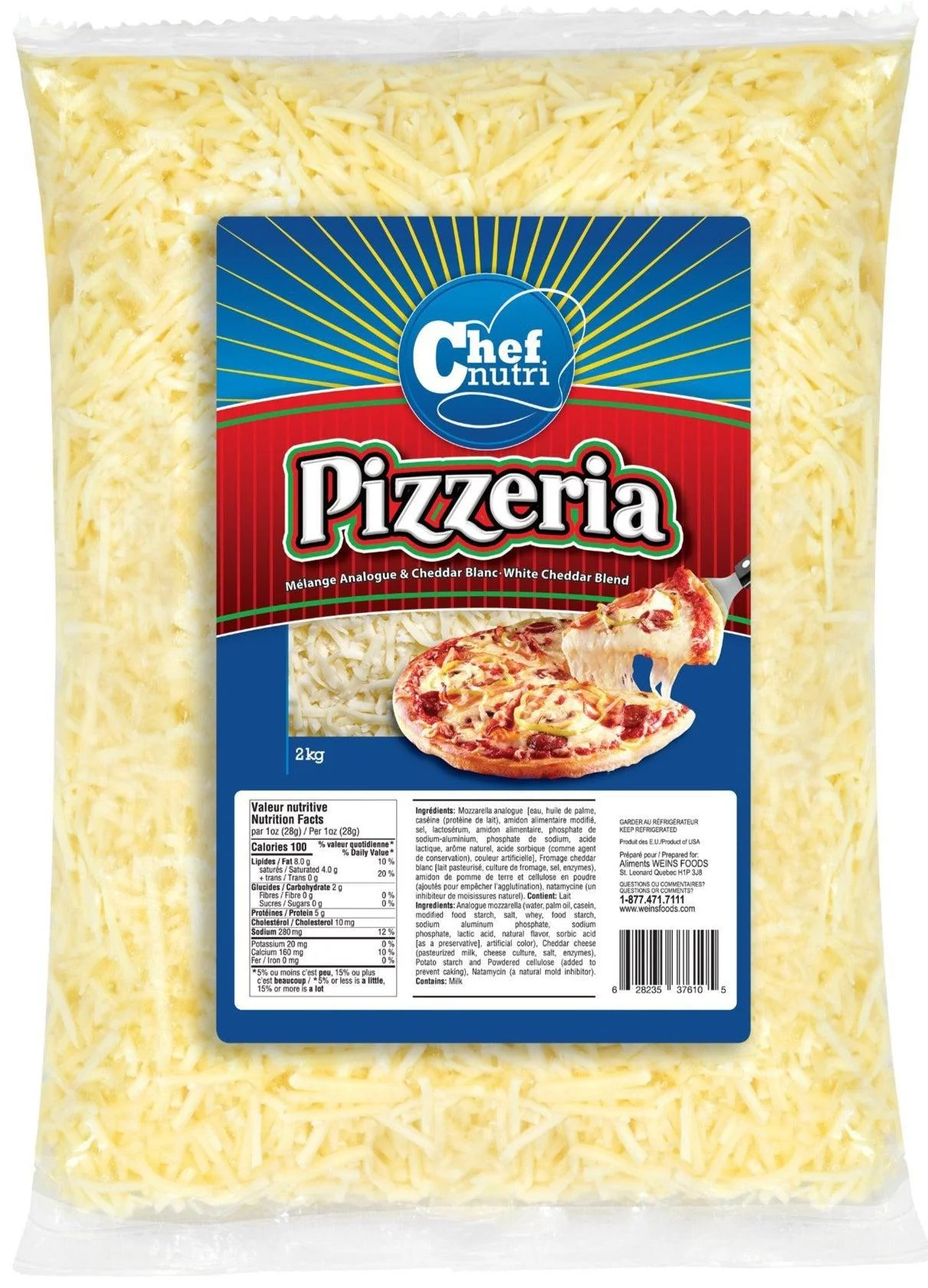 Chef Nutri - Pizzeria Shredded Cheese - 80610 — Case (4 x 2 KG)