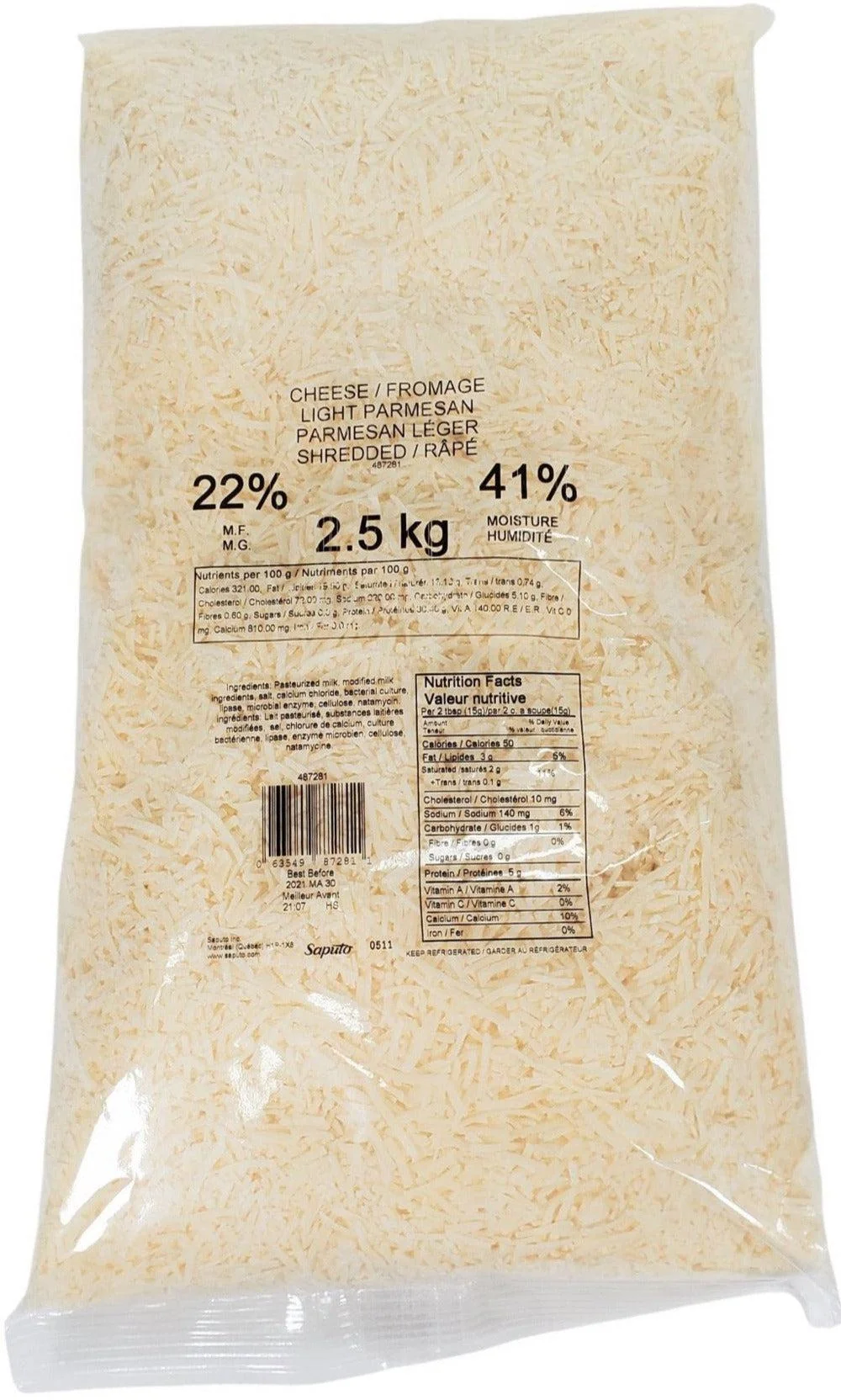 Saputo - Cheese - Light Parmesan Shredded — Each (2.5 KG)