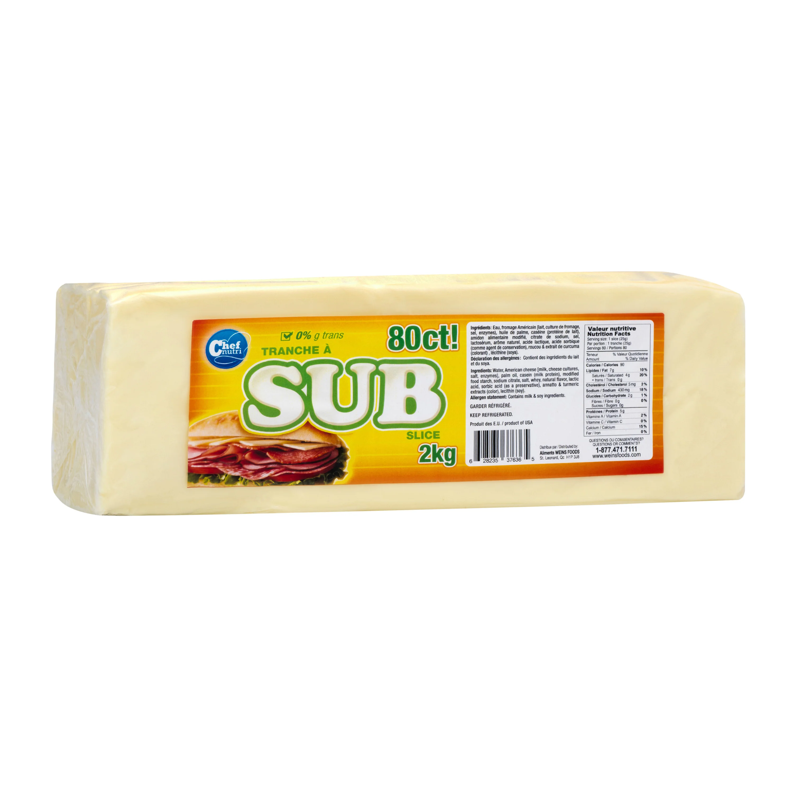 Chef Nutri - Cheese - Sub Slice - 80636 — Each (2 KG)