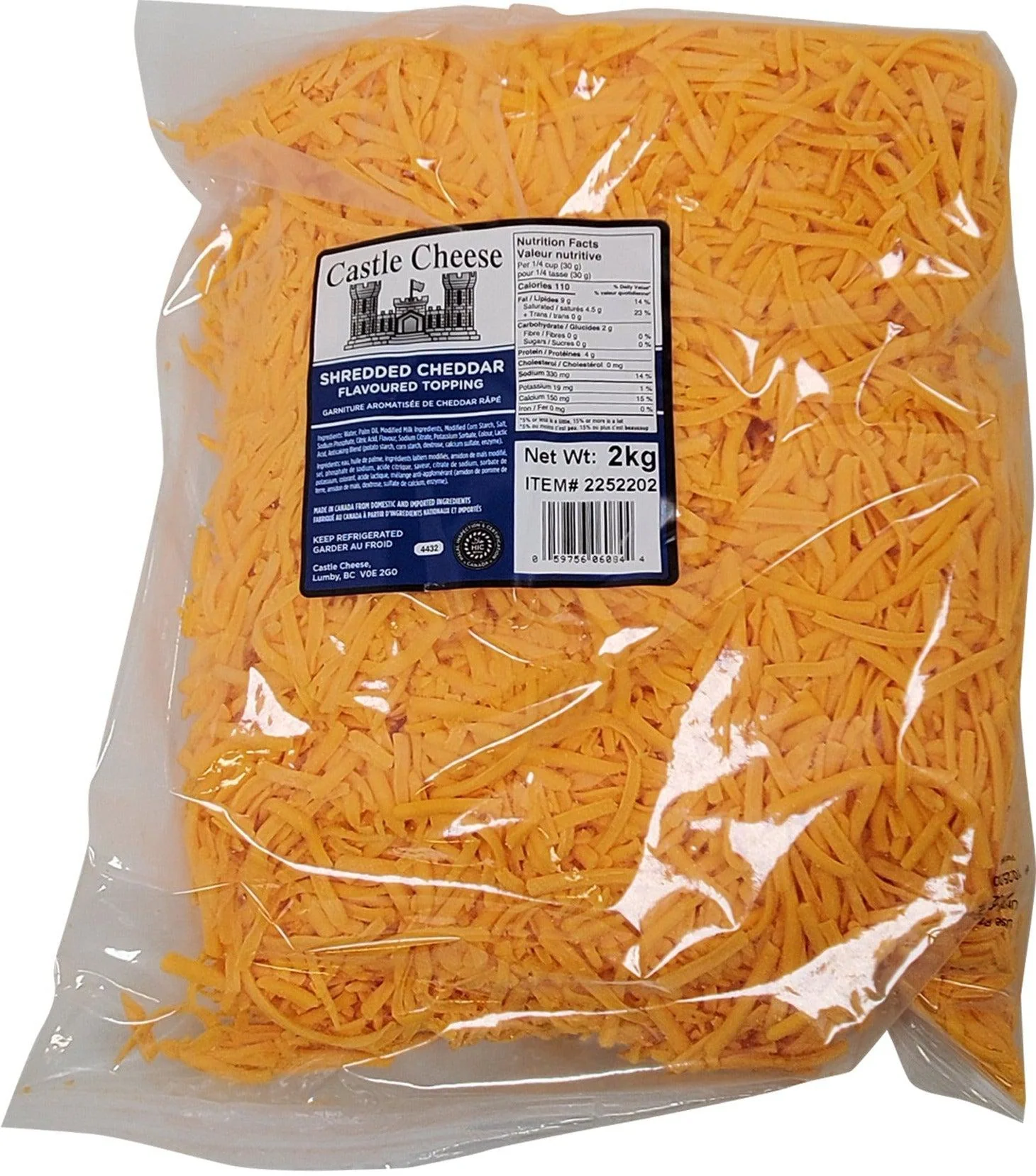 Castle Cheese - Shredded Cheddar Topping — Case (4 x 2 KG)