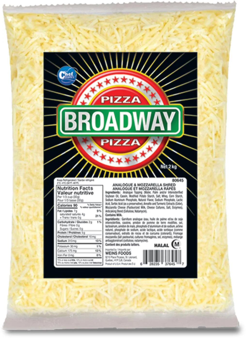 Chef Nutri - Broadway Pizza Topping & Mozzarella - Shredded — Case (4 x 2 KG)