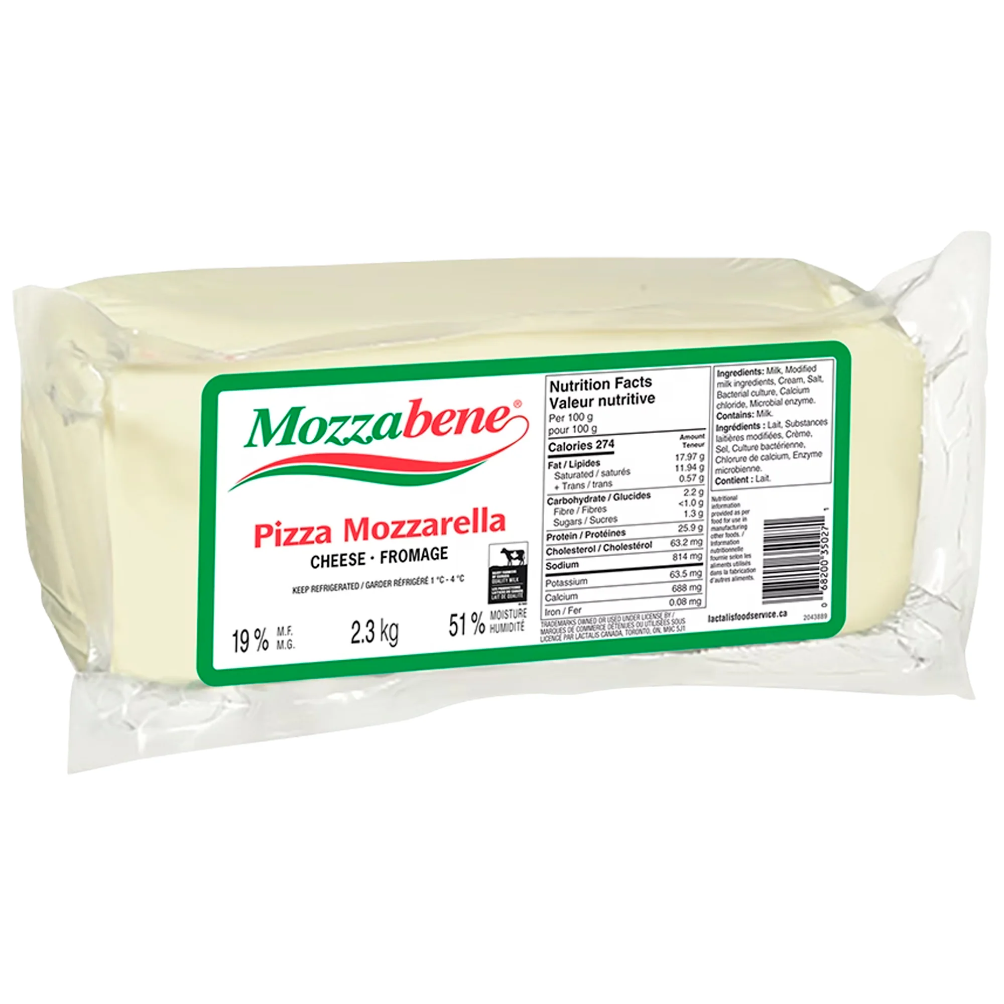 Mozzabene - Pizza Mozzarella 19% - Block — Case (8 x 2.3 KG)
