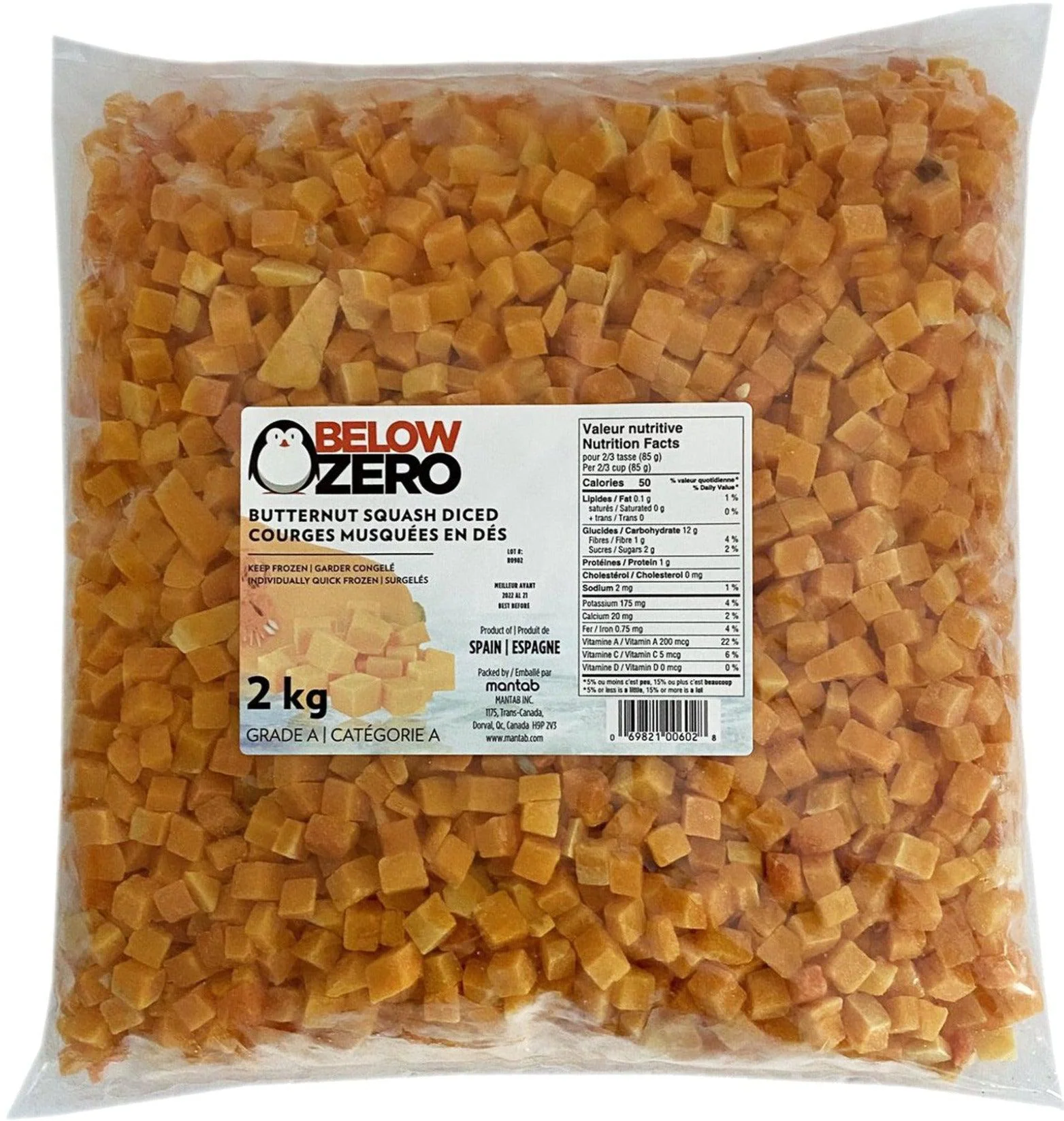 Below Zero - IQF Butternut Squash Diced - 6762 — Each (2 KG)