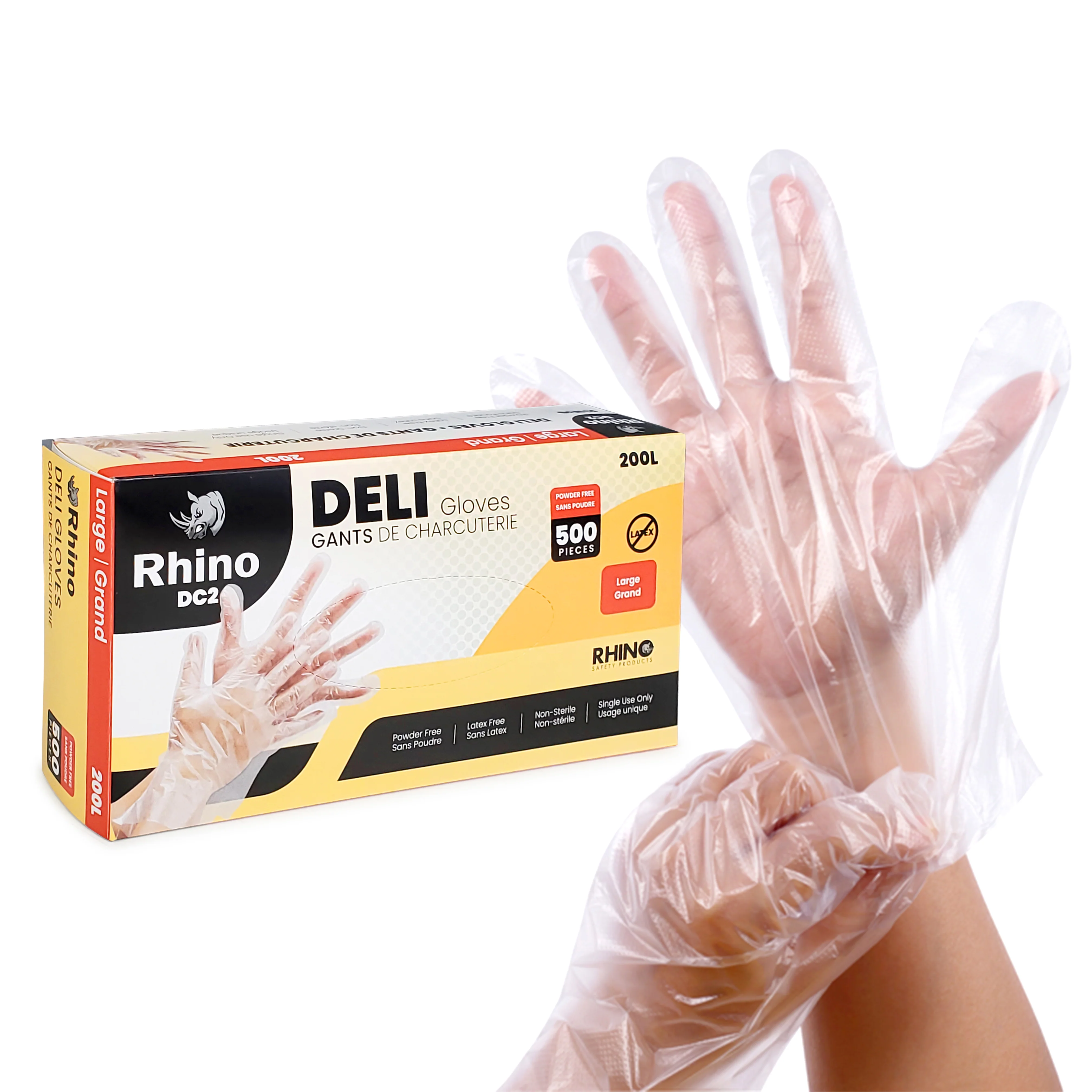Rhino - DC2 - Clear Deli Gloves - Large - 200L — Case (10 x 500 CT)