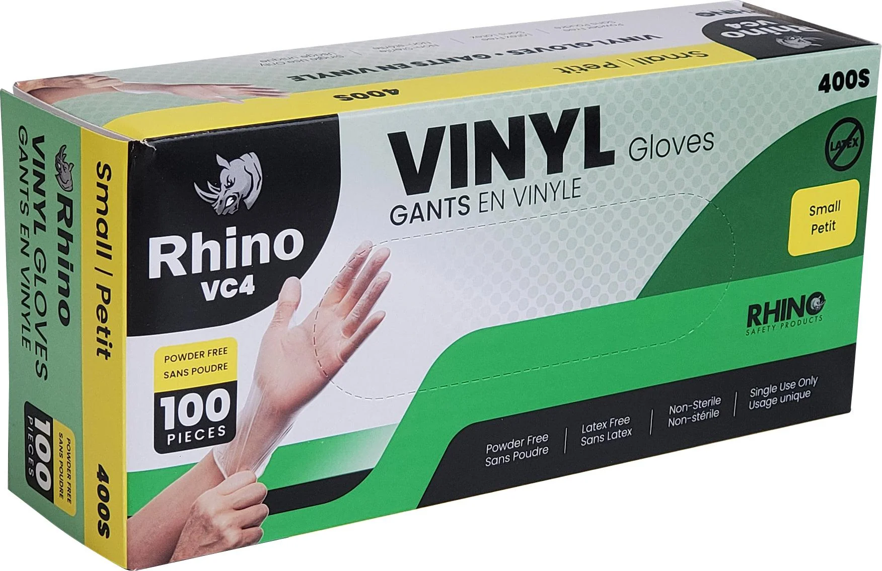 Rhino - VC4 - Clear Vinyl Gloves - Small - 400S — Case (100 CT)