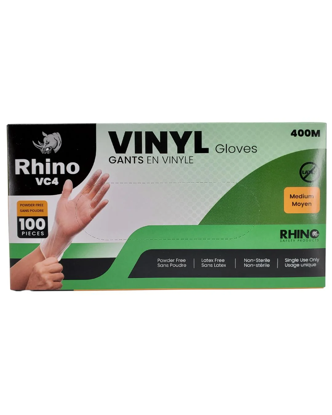 Rhino - VC4 - Clear Vinyl Gloves - Medium - 400M — Case (100 CT)