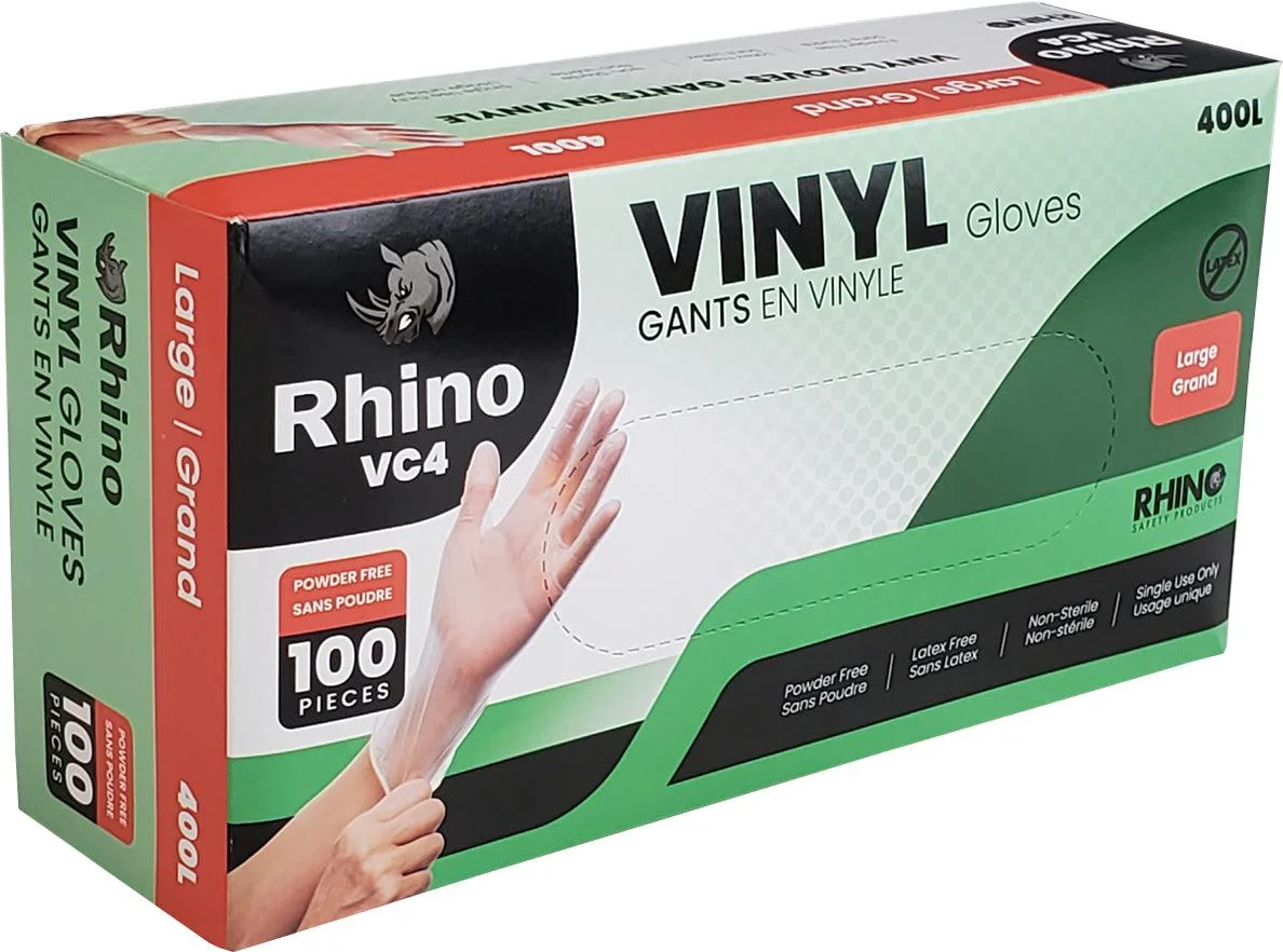 Rhino - VC4 - Clear Vinyl Gloves - Large - 400L — Case (100 CT)