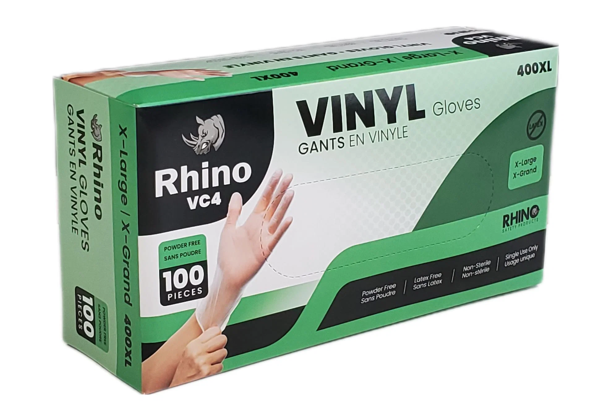 Rhino - VC4 - Clear Vinyl Gloves - Extra Large - 400XL — Case (100 CT)