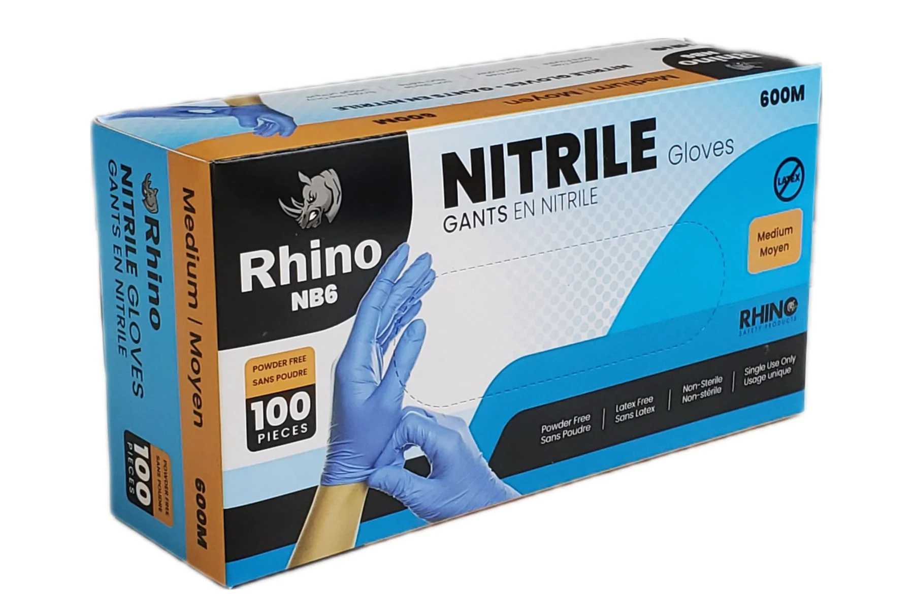 Rhino - NB6 - Blue Nitrile Gloves - Medium - 600M — Case (10 x 100 CT)