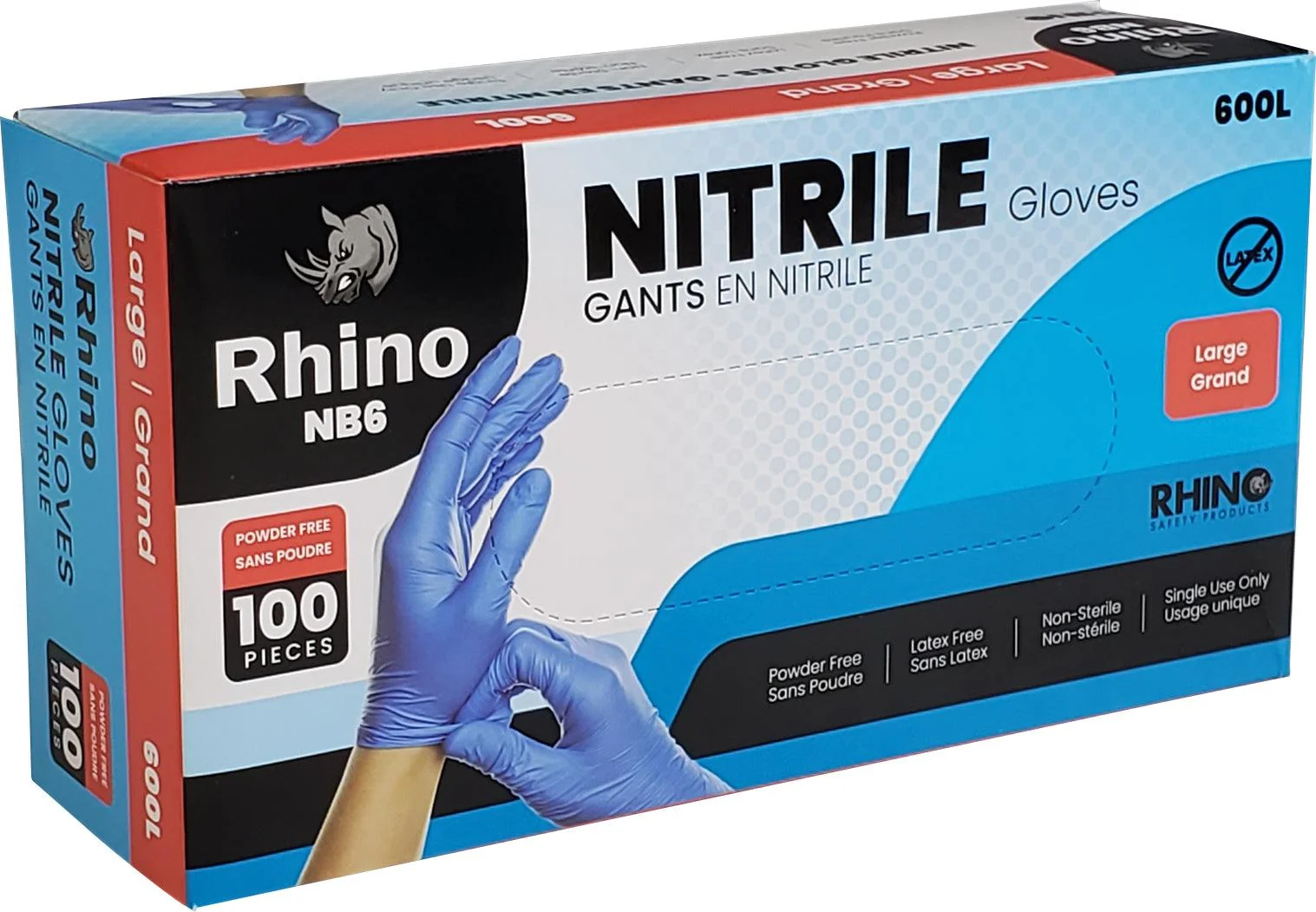 Rhino - NB6 - Blue Nitrile Gloves - Large - 600L — Case (100 CT)