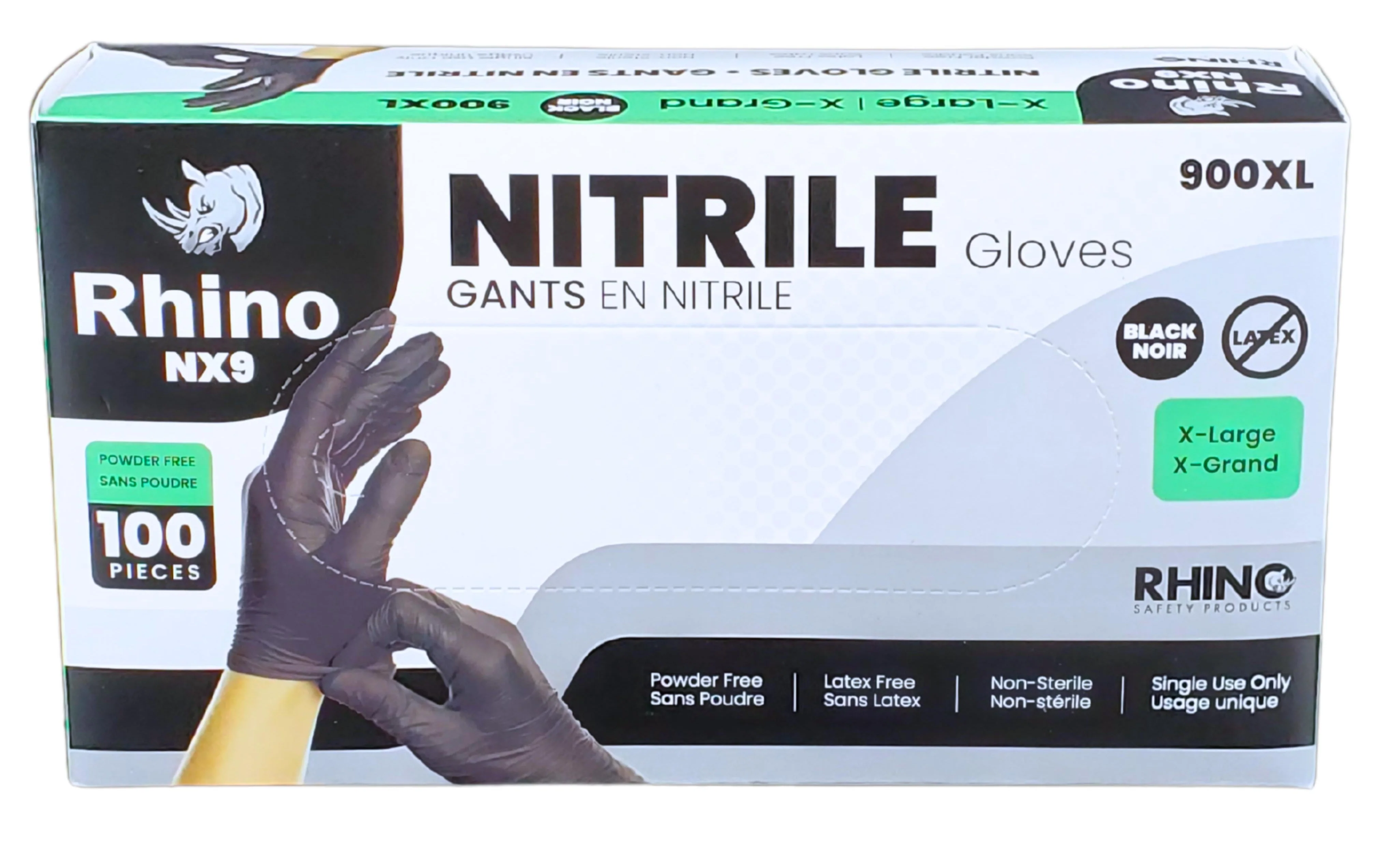 Rhino - NX9 - Black Nitrile Gloves - PF - Extra Large - 900XL — Case (100 CT)