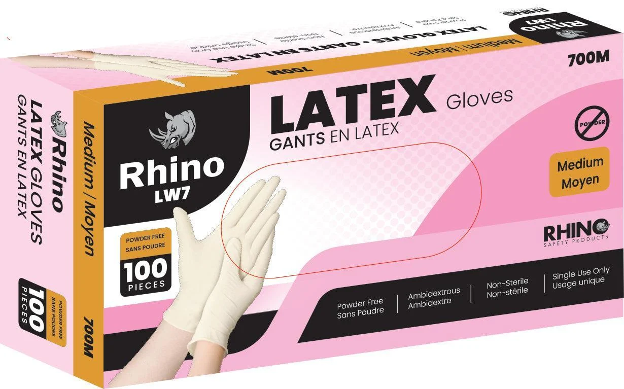 Rhino - Latex Gloves - Powder Free - Medium - M700 — Case (10 x 100 CT)