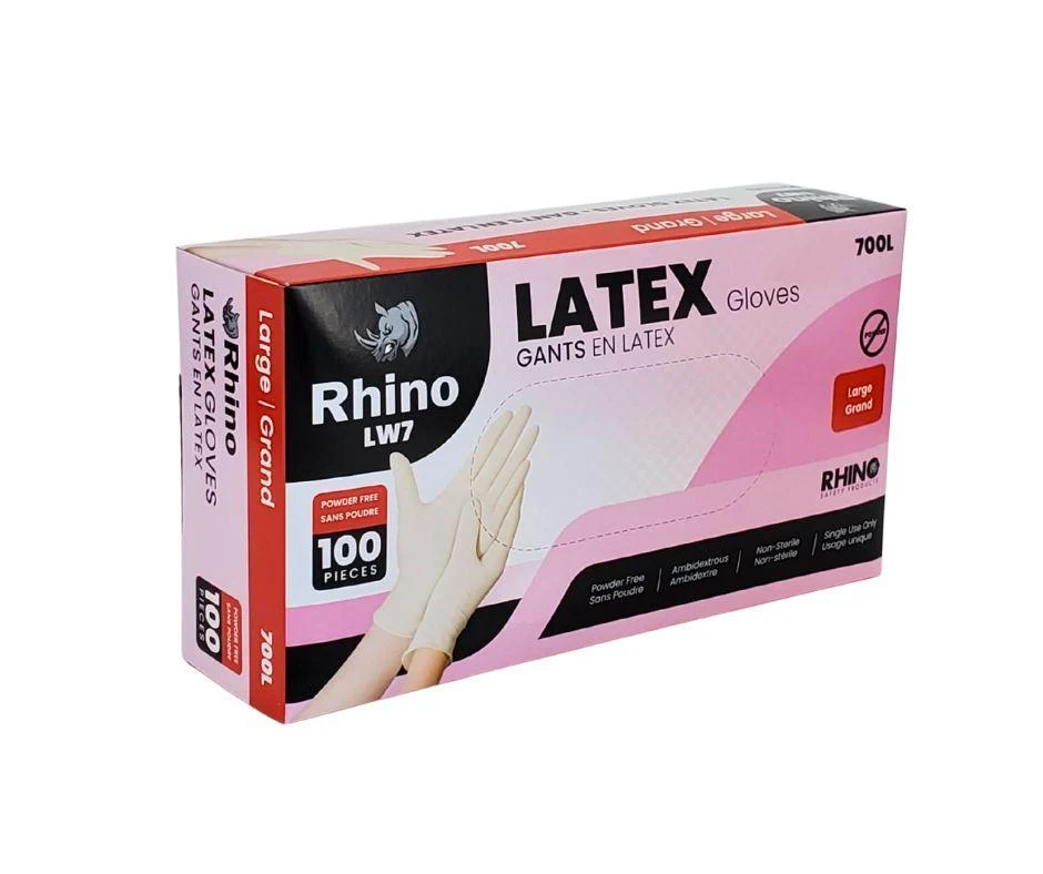 Rhino - Latex Gloves - Powder Free - Large - L700 — Case (10 x 100 CT)