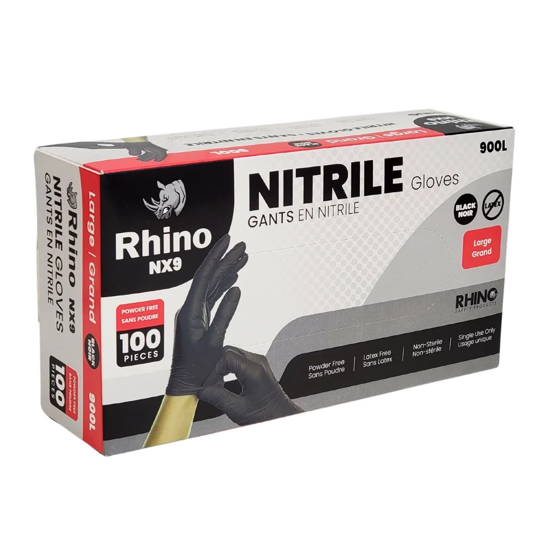 Rhino - NX9 - Black Nitrile Gloves - PF - Large - 900L — Case (100 CT)