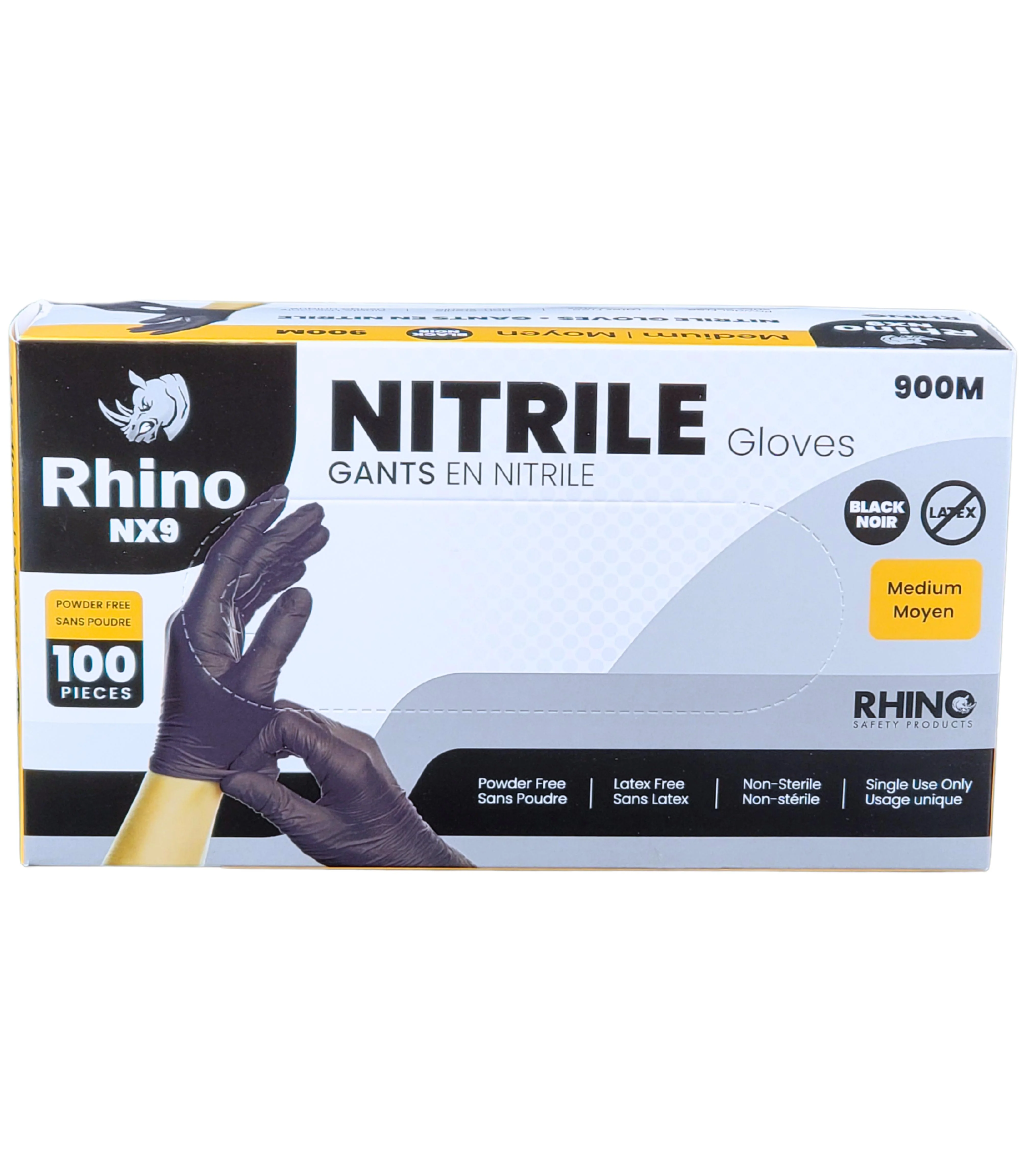 Rhino - NX9 - Black Nitrile Gloves - PF - Medium - 900M — Case (10 x 100 CT)
