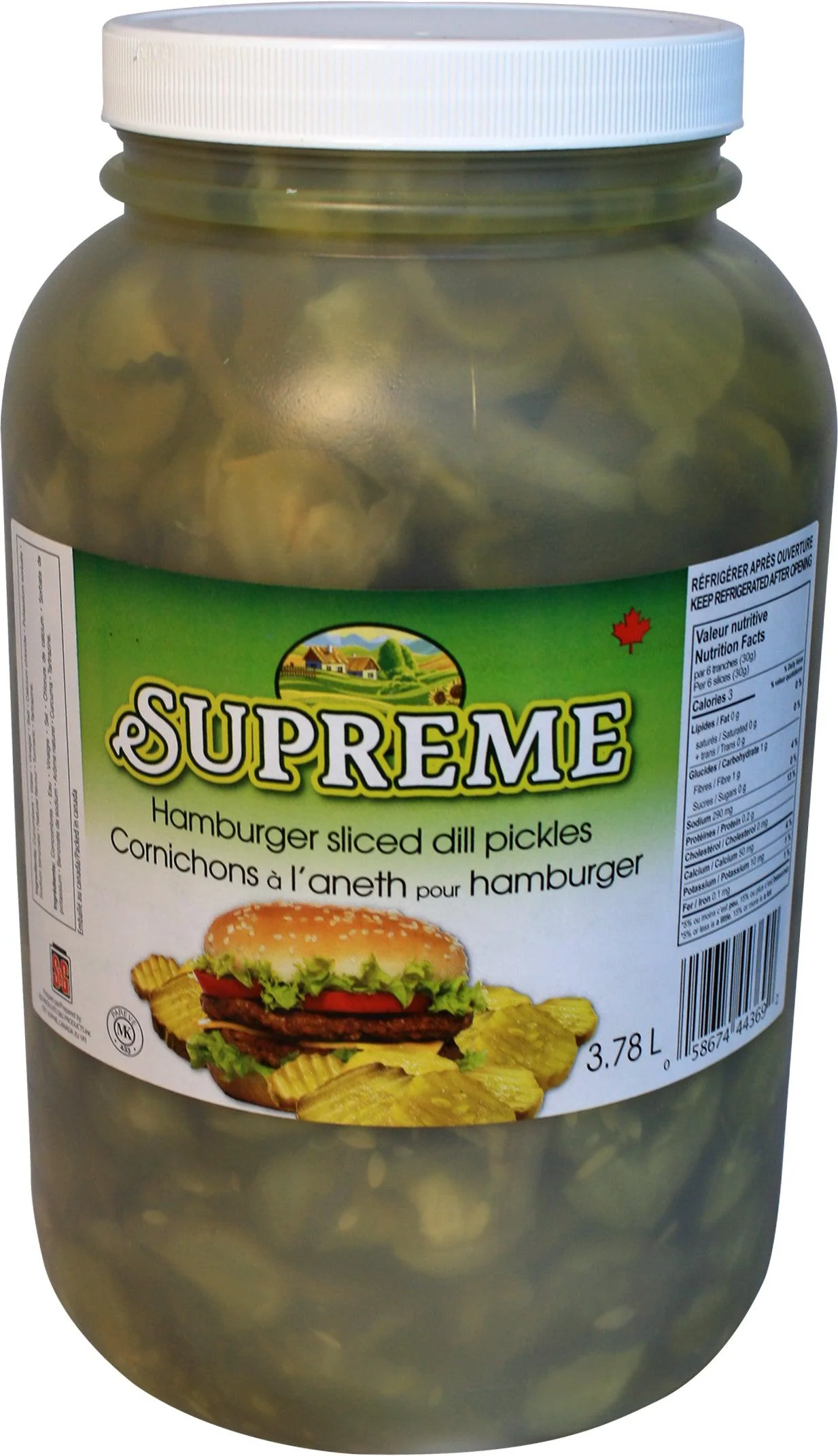 Supreme - Dill Pickles - Sliced - for Hamburger - Plastic Jar — Each (3.78 L)