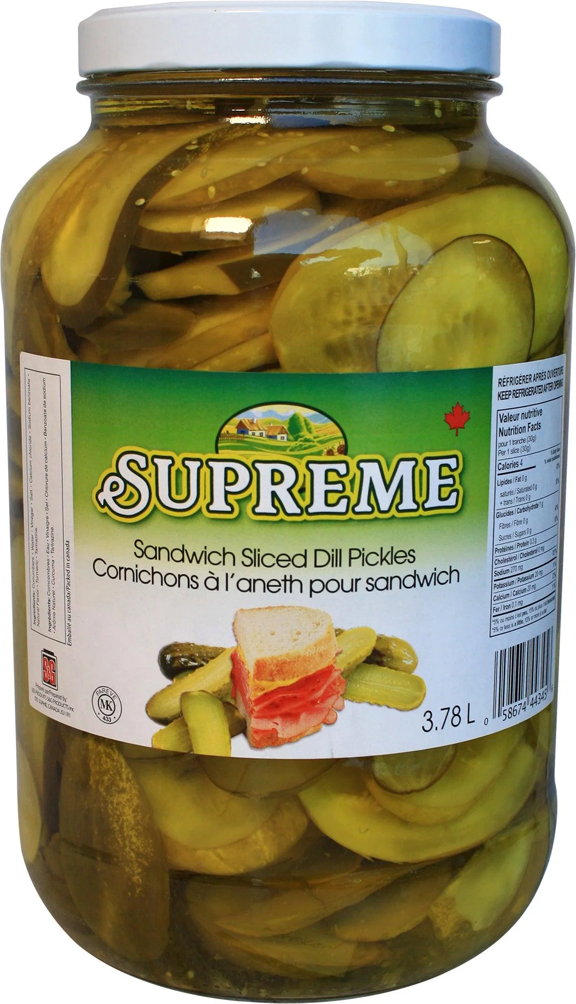 Supreme - Dill Pickles - Sliced - for Sandwich — Each (3.78 L)