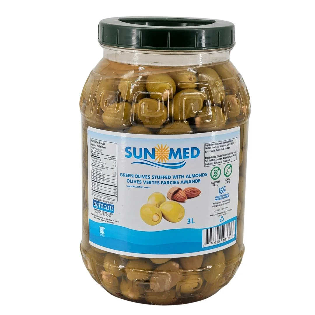 Sun Med - Green Stuffed Olives With Almonds - Super Colossal — Case (6 x 3 L)