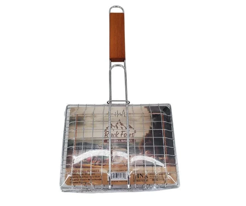 HNA - BBQ Grill Basket 8"x6" Wood Handle