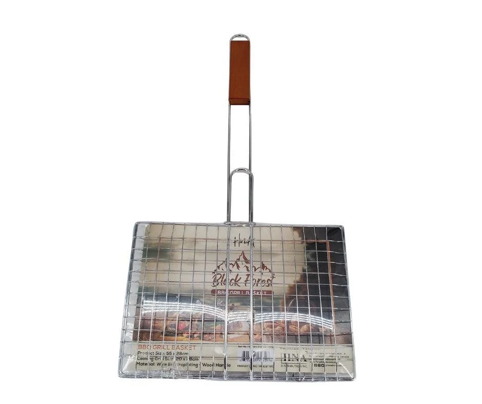 HNA - BBQ Grill Basket 11"x8" Wood Handle