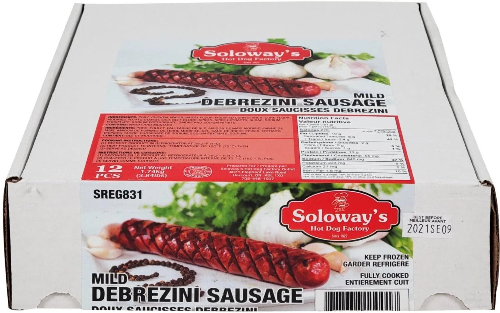 Frozen - Soloway's - Cooked - 8" Sausages - Debrezini - Mild
