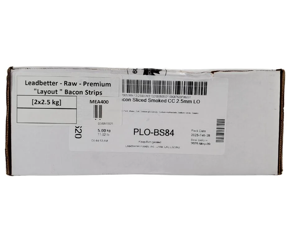 Fresh - Leadbetter - Premium " LAYOUT " Bacon Strips — Each (2.5 KG)