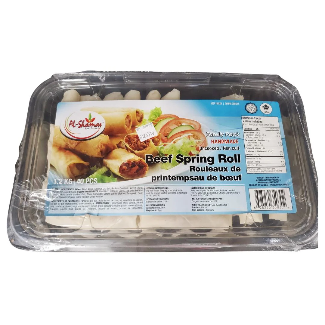Frozen - Al-Shamas - Cooked - Beef Spring Rolls - Halal — Case (6 x 1.2 KG)