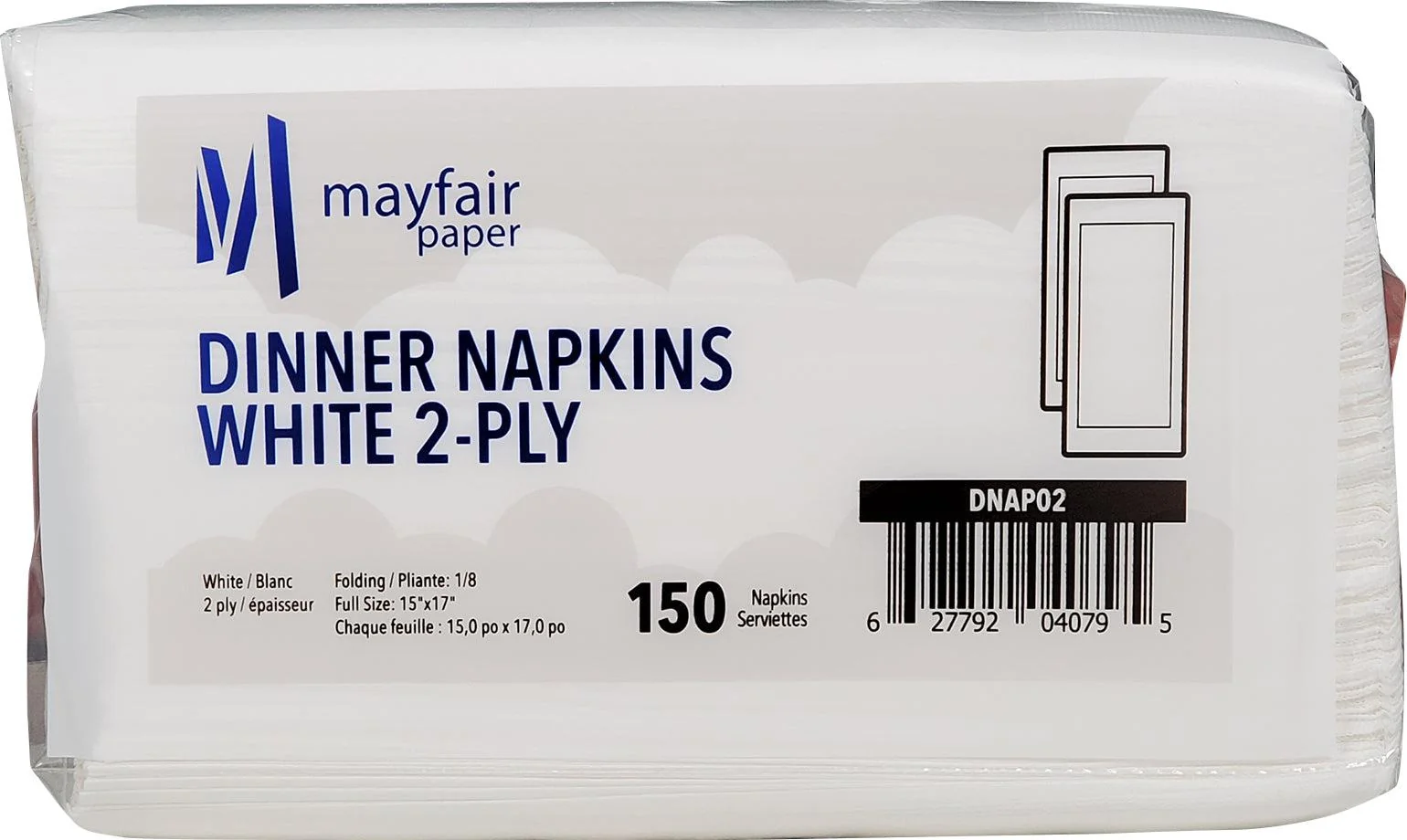 Mayfair - 2 Ply Dinner Napkins 1/8 Fold - White DNAP02 — Case (20 x 150 CT)