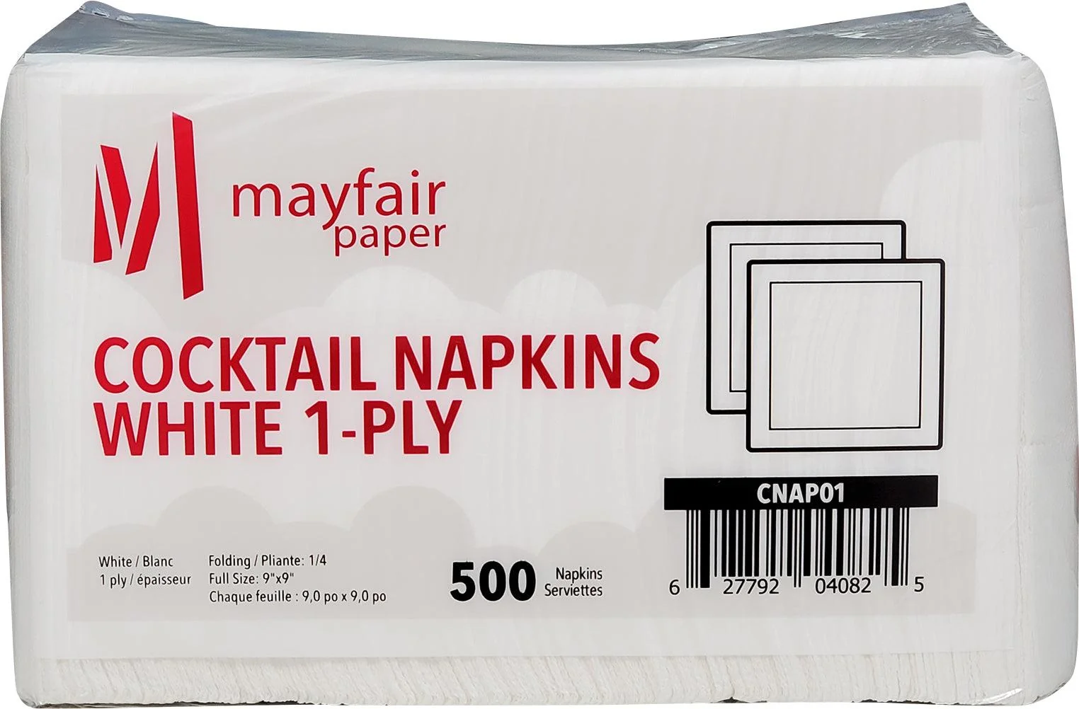 Mayfair - 1 Ply Cocktail Napkins 1/4 Fold - White - CNAP01 — Case (8 x 500 CT)
