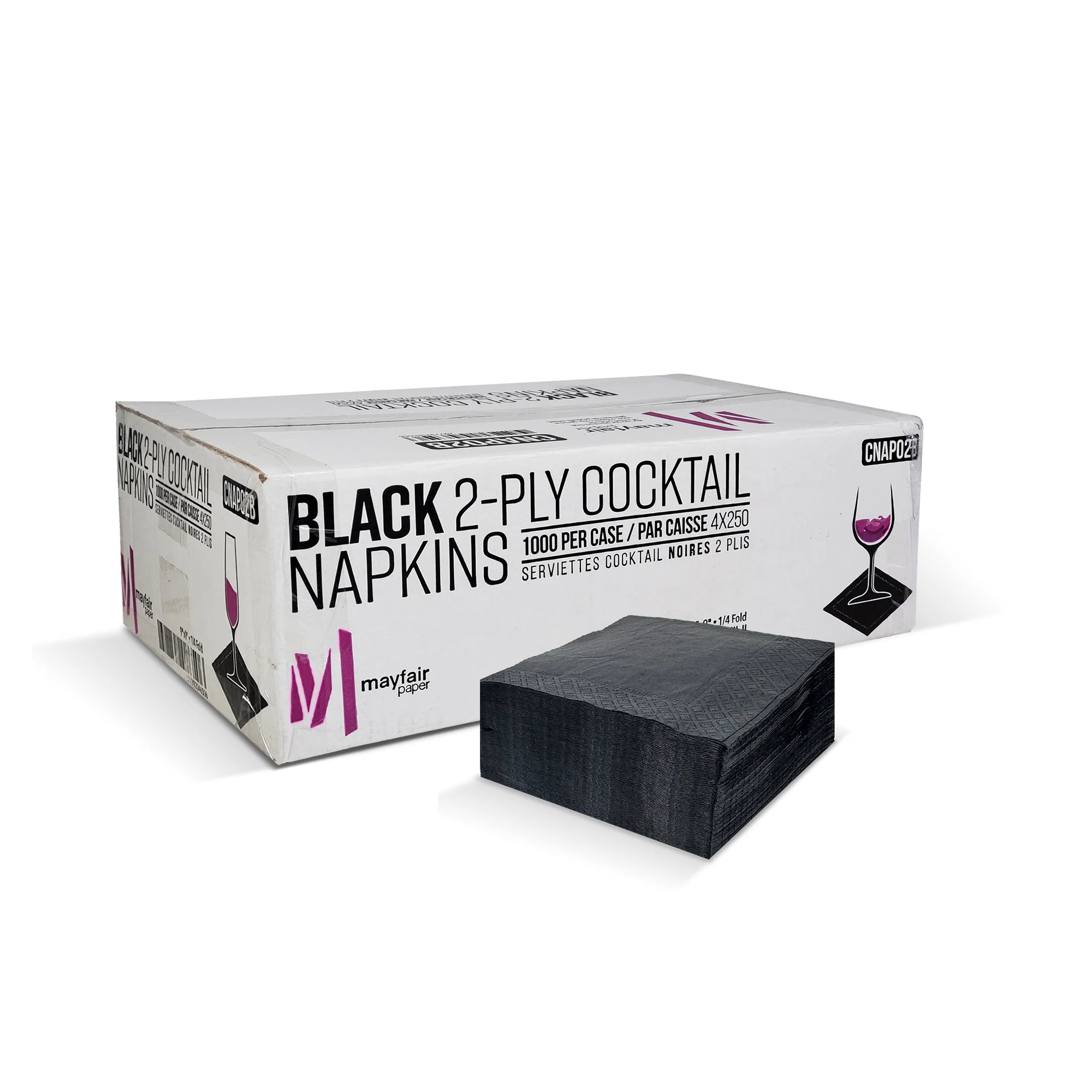 Mayfair - 2 Ply Cocktail Napkins 1/4 Fold - Black - CNAP02B — Case (250 CT)