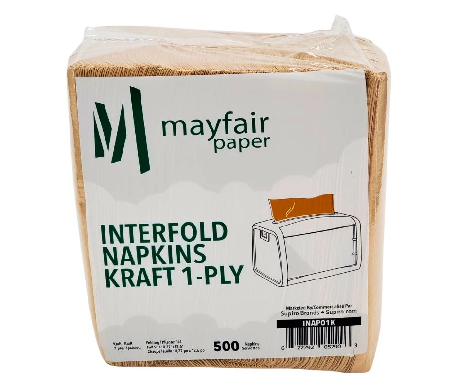 Mayfair - 1 ply Interfold Napkins 1/4 Fold - Kraft - INAP01K — Case (12 x 500 CT)