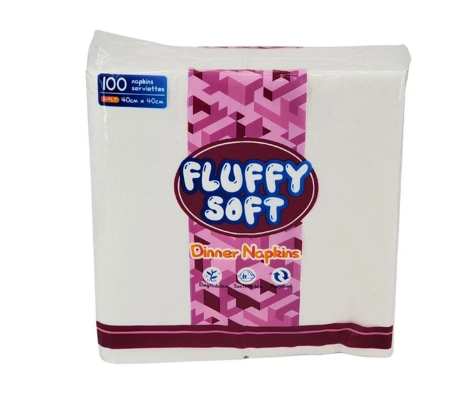 Fluffy Soft - Dinner Napkins - 2 ply - White — Case (12 x 100 CT)