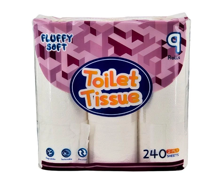 Fluffy Soft -Toilet Tissue - 2 ply - White — Case (6 x 9 CT)