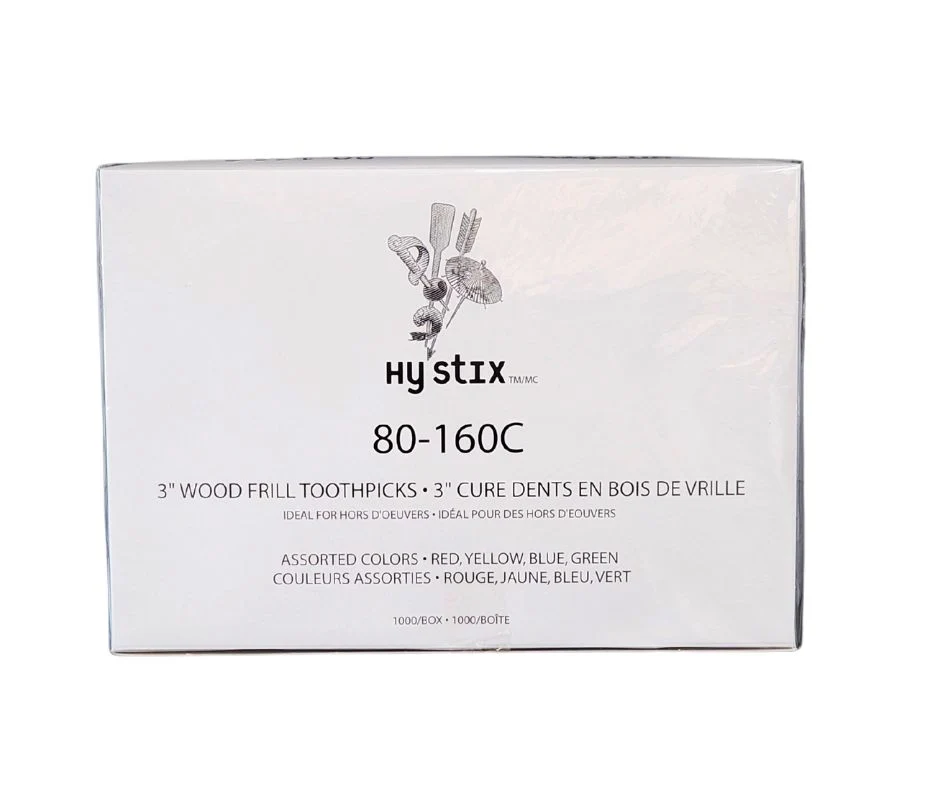 3" Toothpicks - Frilled - Assorted - 80-160C — Case (1000 CT)