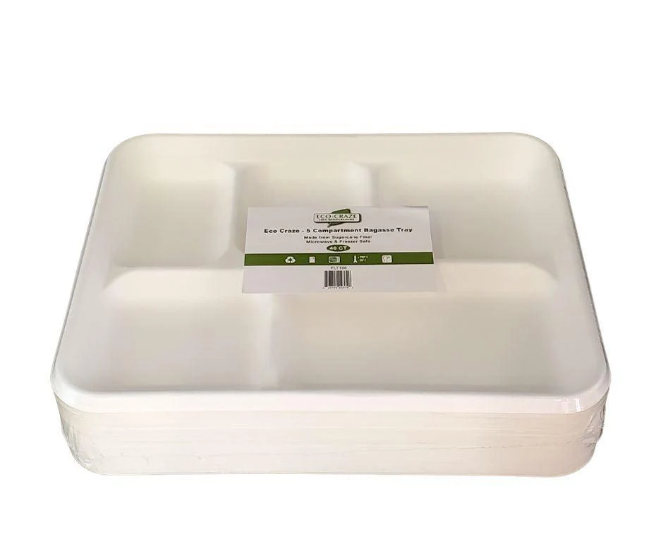 Eco-Craze - 5 Compartment Bagasse Tray (Thali) - Retail Pack