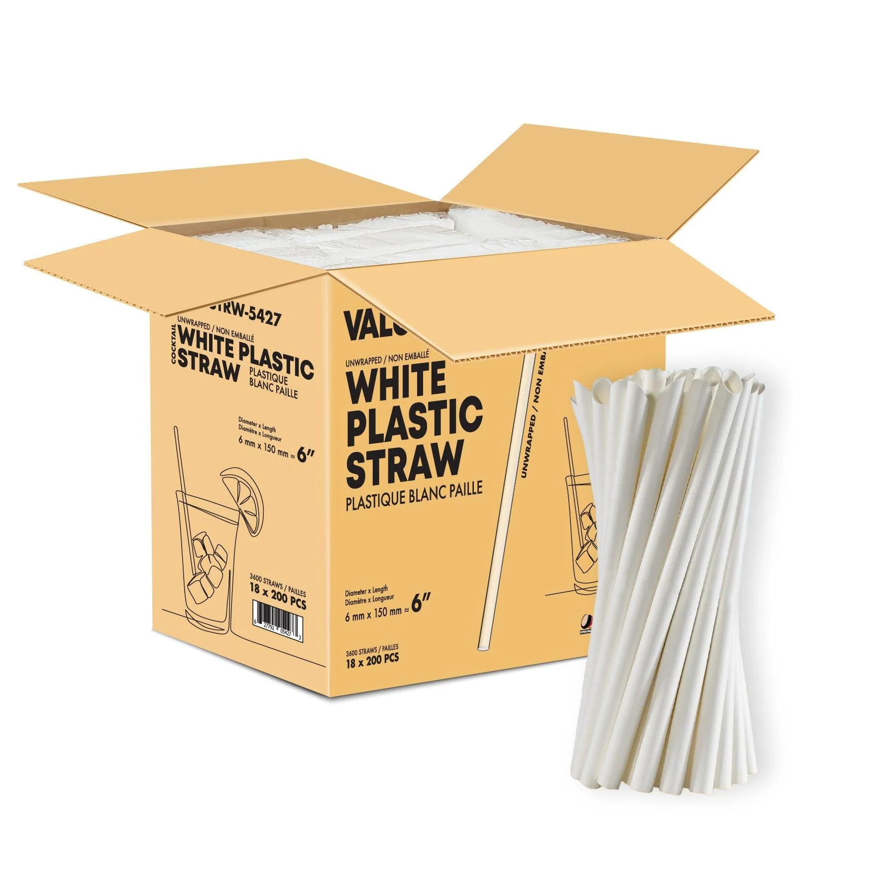 Value+ - 6" White Plastic Straw - Sharp End - 6 mm — Each (200 CT)