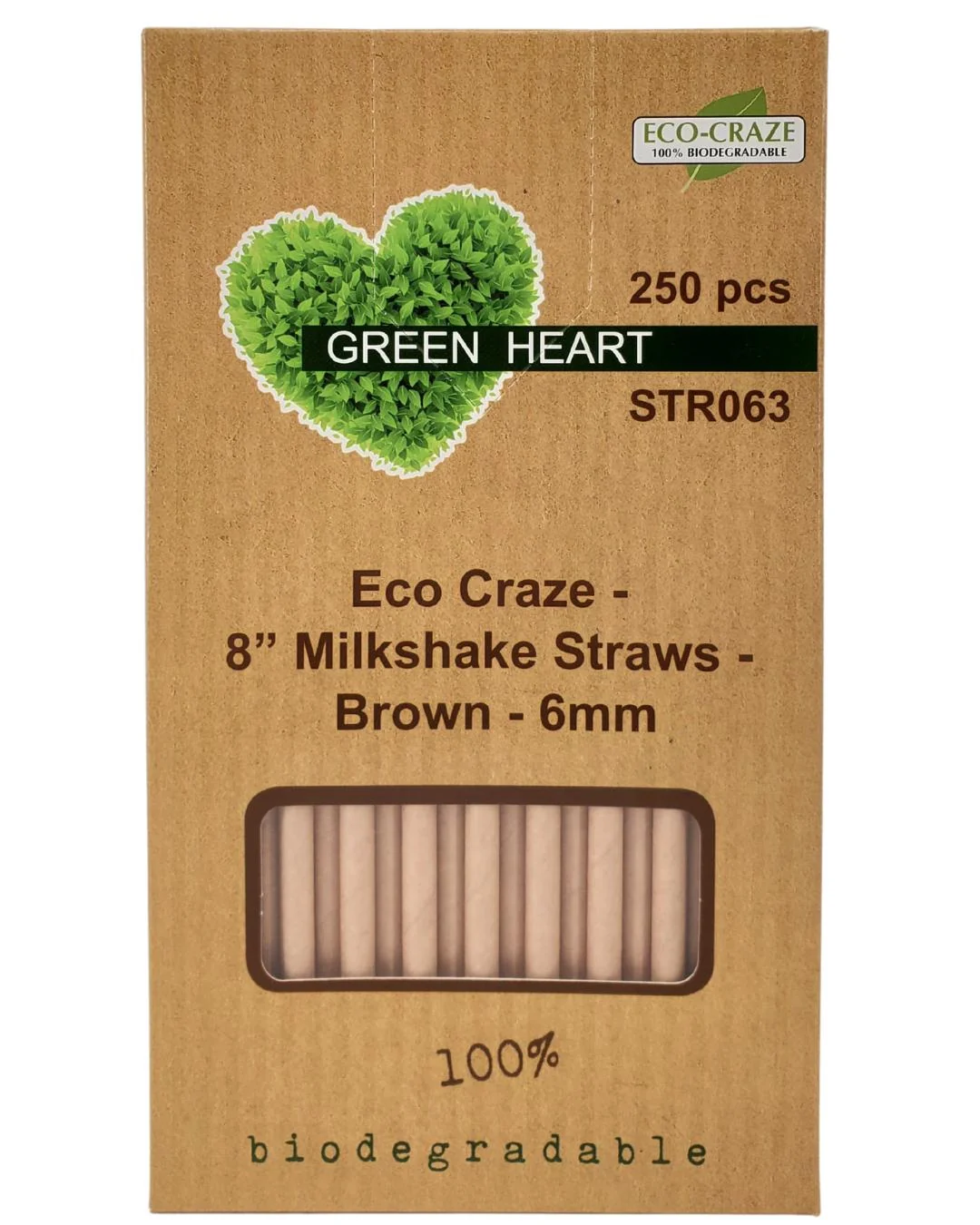 Eco-Craze - 8" Milkshake Straws - Paper - Brown - 6mm — Case (12 x 250 CT)