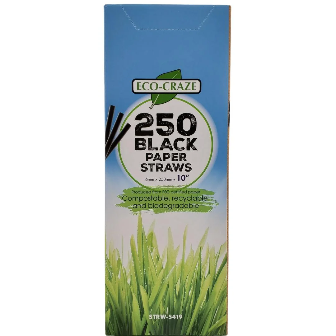 Eco-Craze - 10" Milkshake Straws - Paper - Black - 6mm — Each (250 CT)