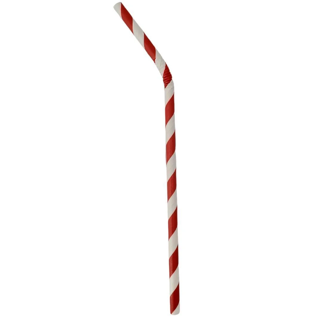 Eco-Craze - 8" Red & White Paper Straw - Flexible - 6 mm — Case (12 x 250 CT)