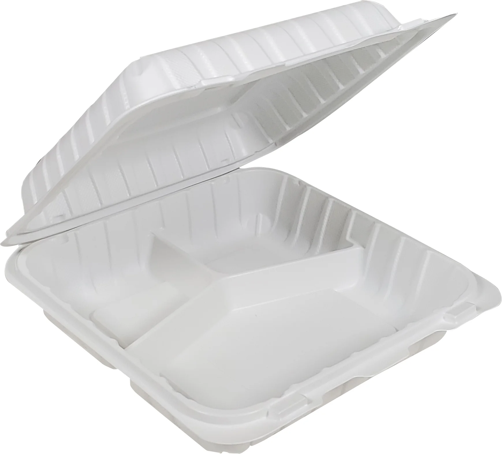 Eco-Craze MFPP Clamshell Container 8x8x2.6" - 3 Compt. White