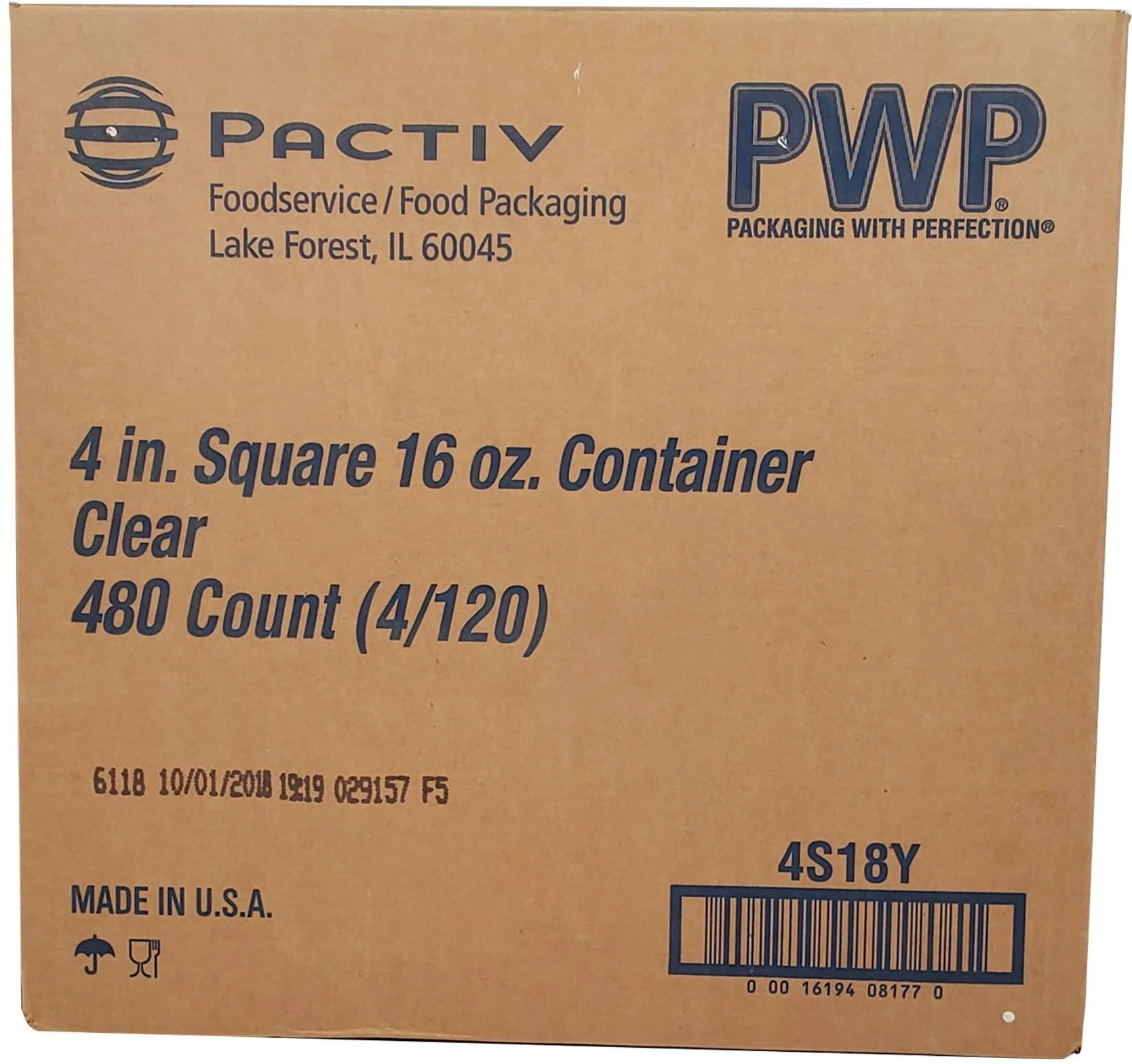 4S18Y 4" 16Oz Square Clear Deli Cont 480/Cs