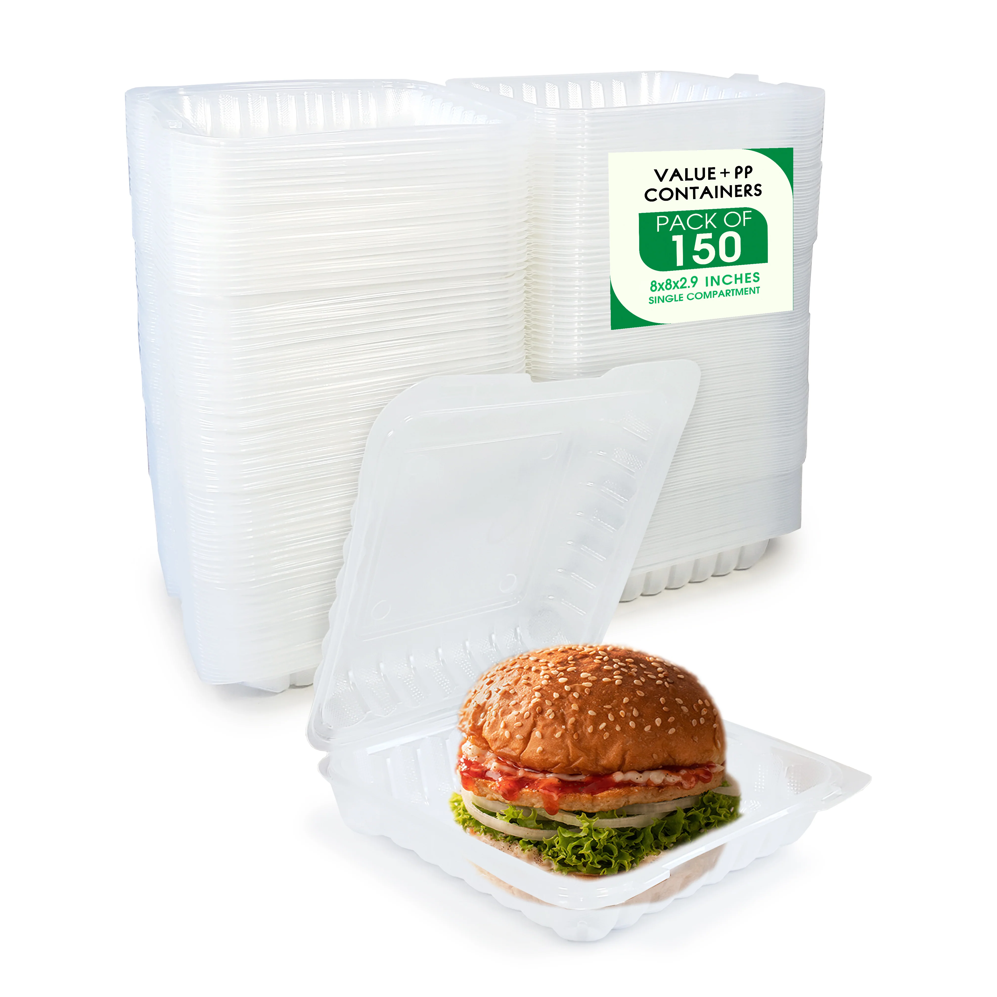 Value+ - PP - Premium Food Container - 8x8x3" - 1 Compt. - Clear