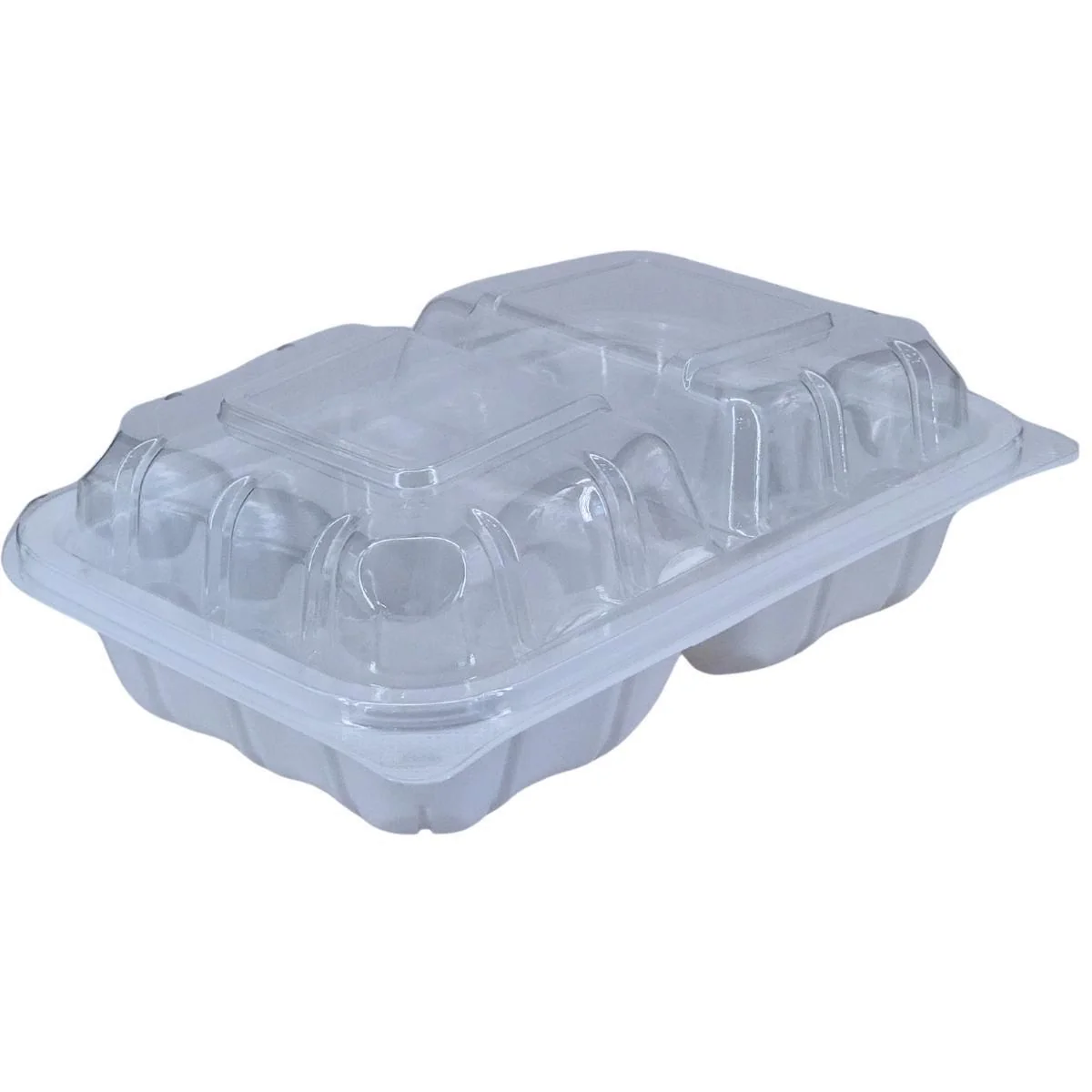Value+ - YR962W-V - PP Hinged Cont. - 8.9x6.3x2.6"-2Compt. - White w/Clear Lid
