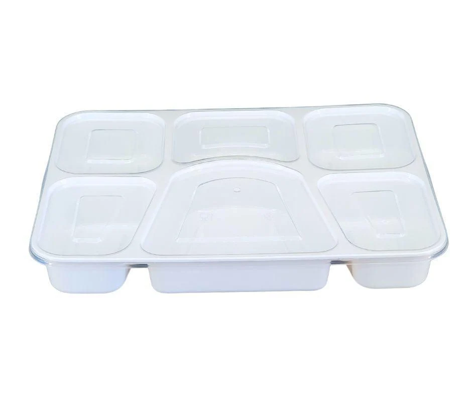 Value+ - 6 Comp Take-Out Thali with Lid - White - PP