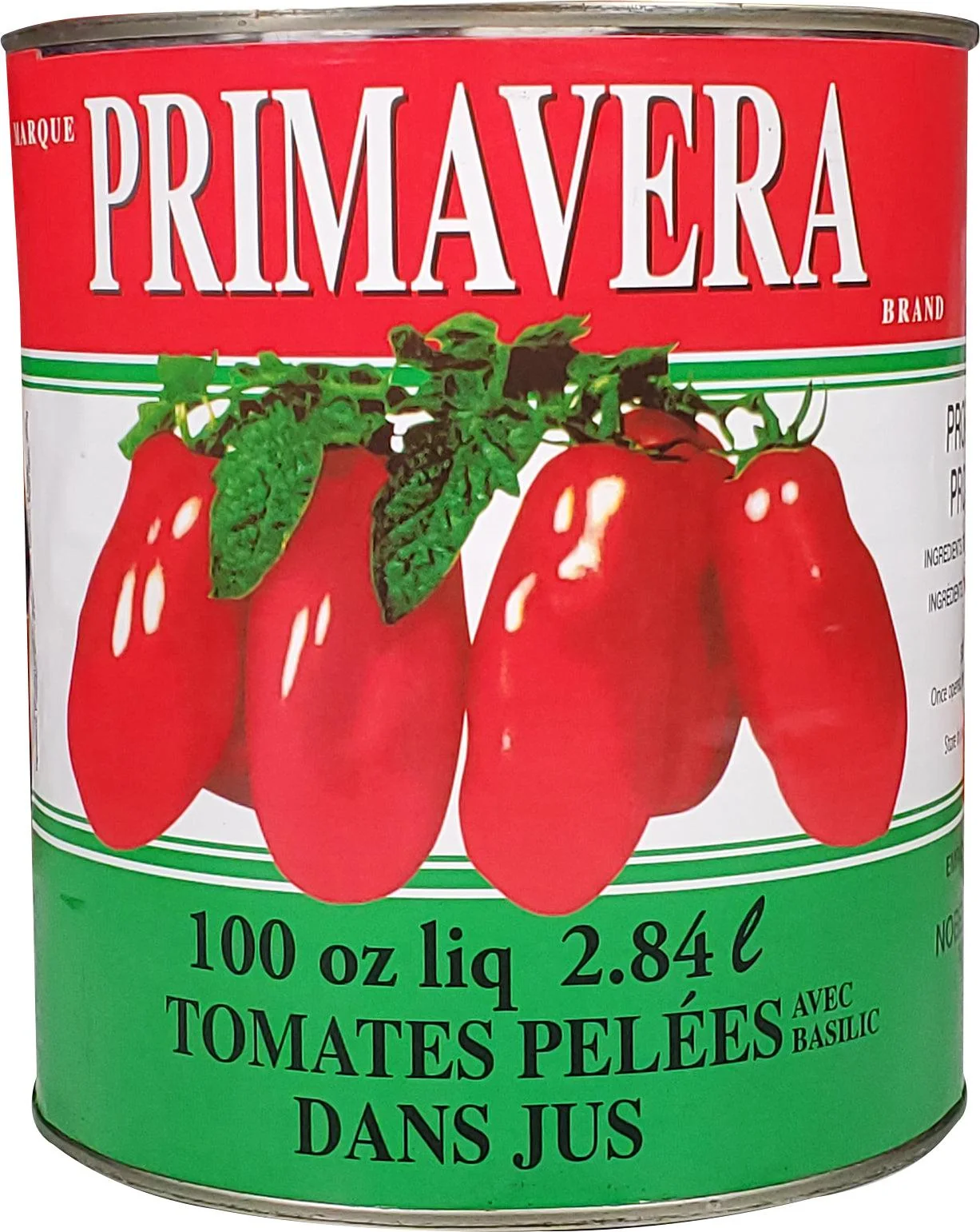 Primavera - Whole Peeled Tomatoes with Basil — Case (6 x 100 OZ)