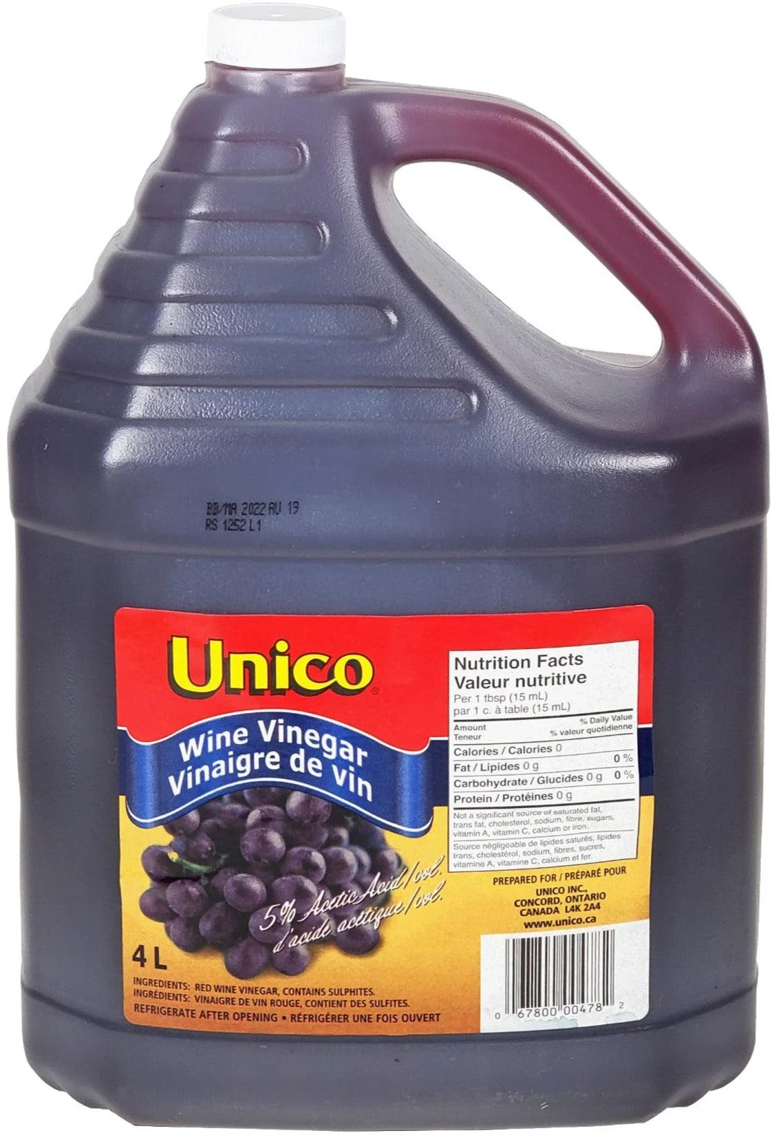 Unico - Vinegar - Red Wine — Case (4 x 4 L)