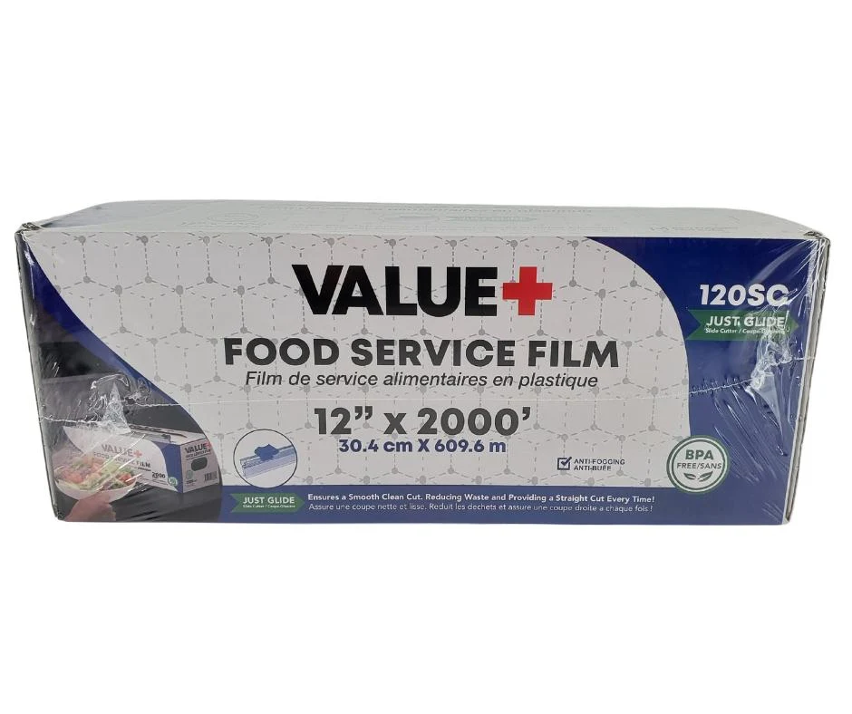 Value+ - 12" x 2000' Food Service Film Wrap with Slide Cutter Box